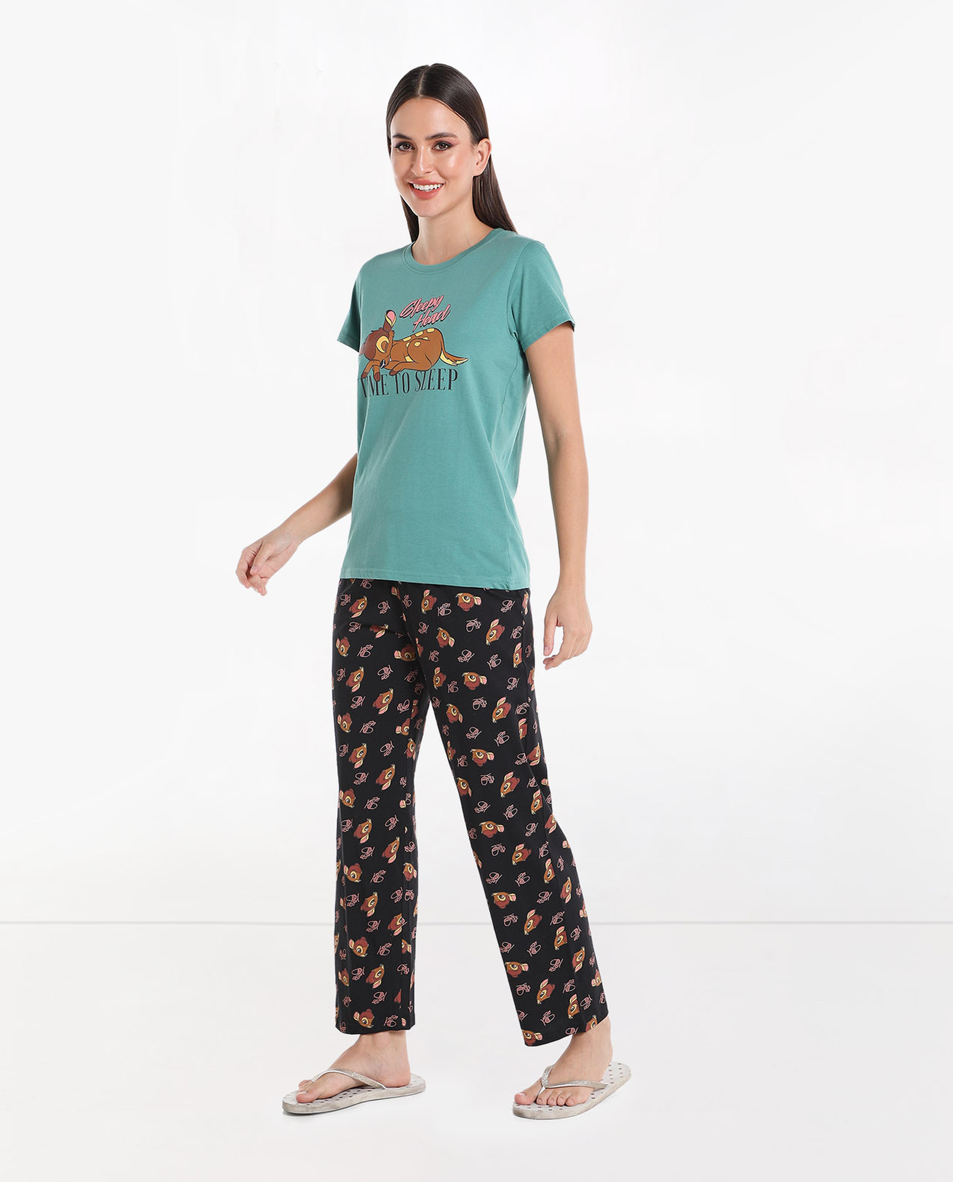 Printed T-Shirt and Pajama Night Suit Set