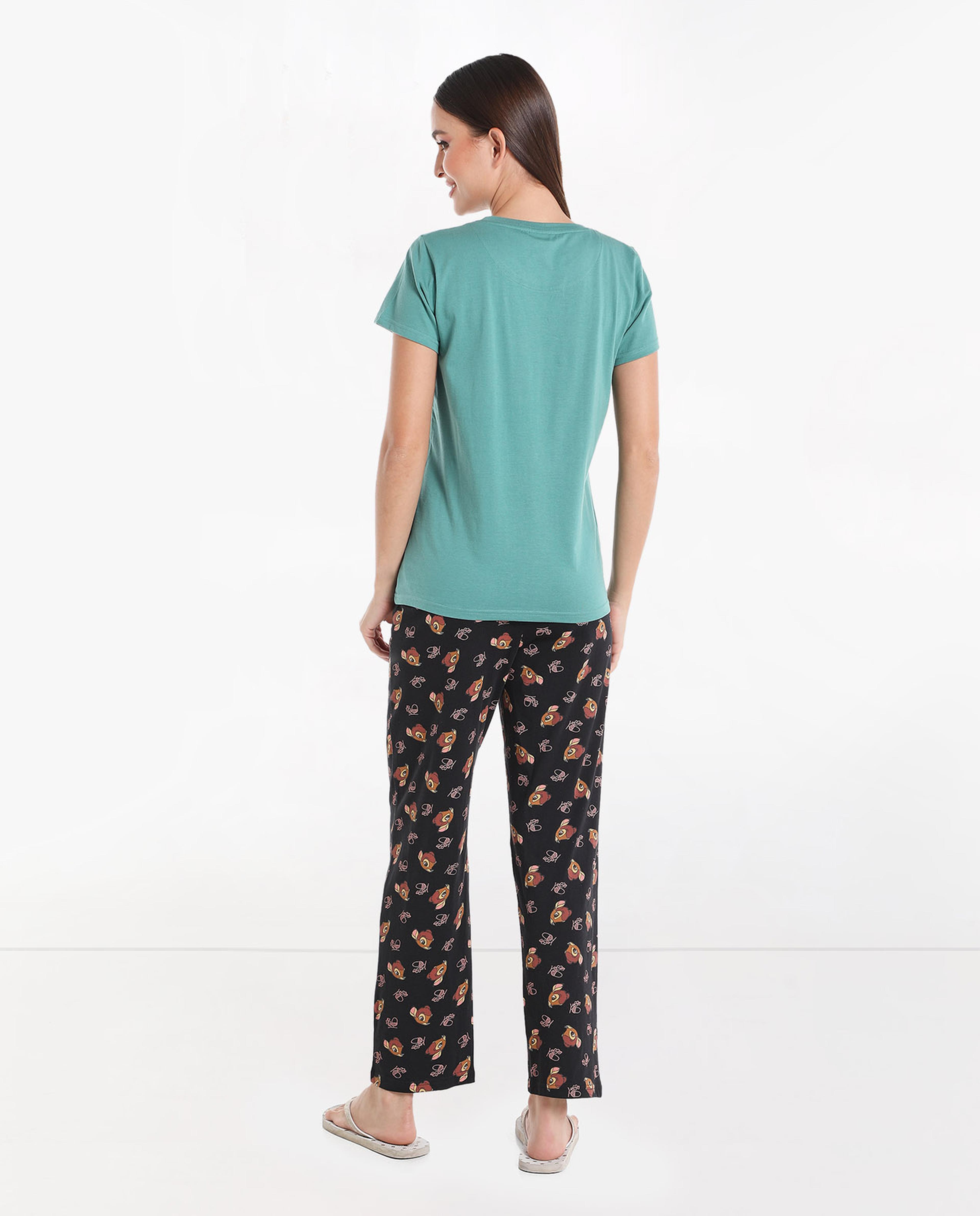 Printed T-Shirt and Pajama Night Suit Set