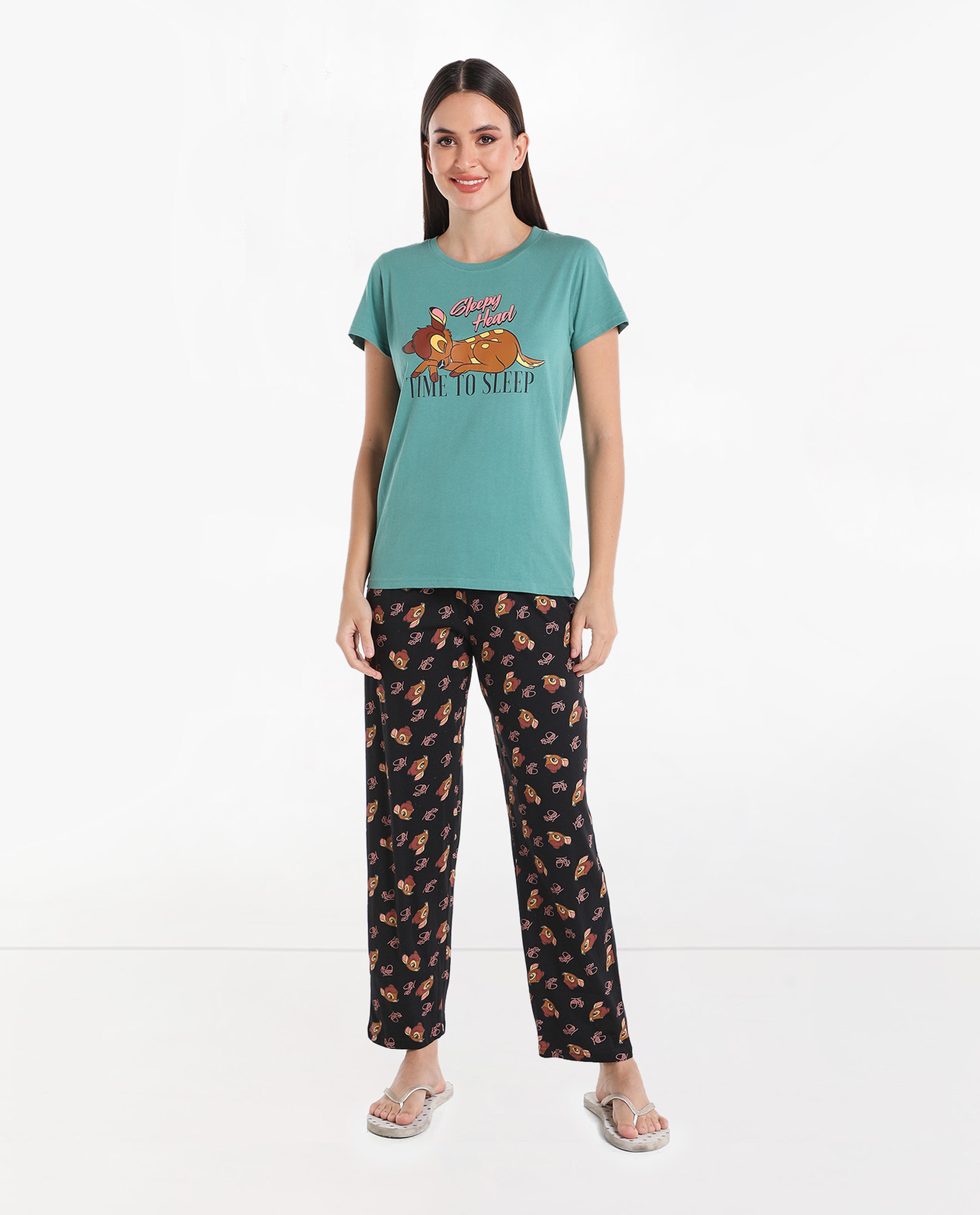 Printed T-Shirt and Pajama Night Suit Set