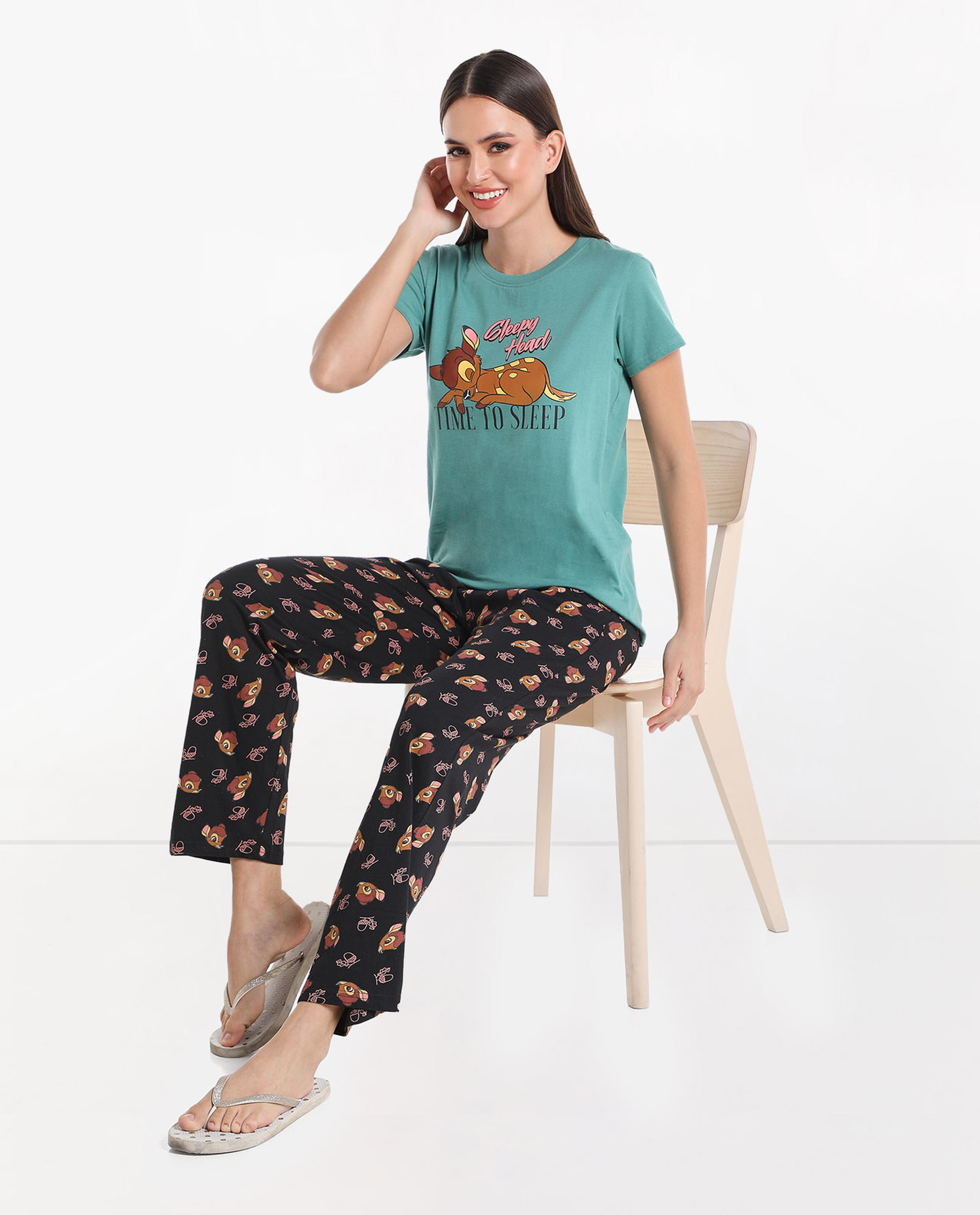 Printed T-Shirt and Pajama Night Suit Set