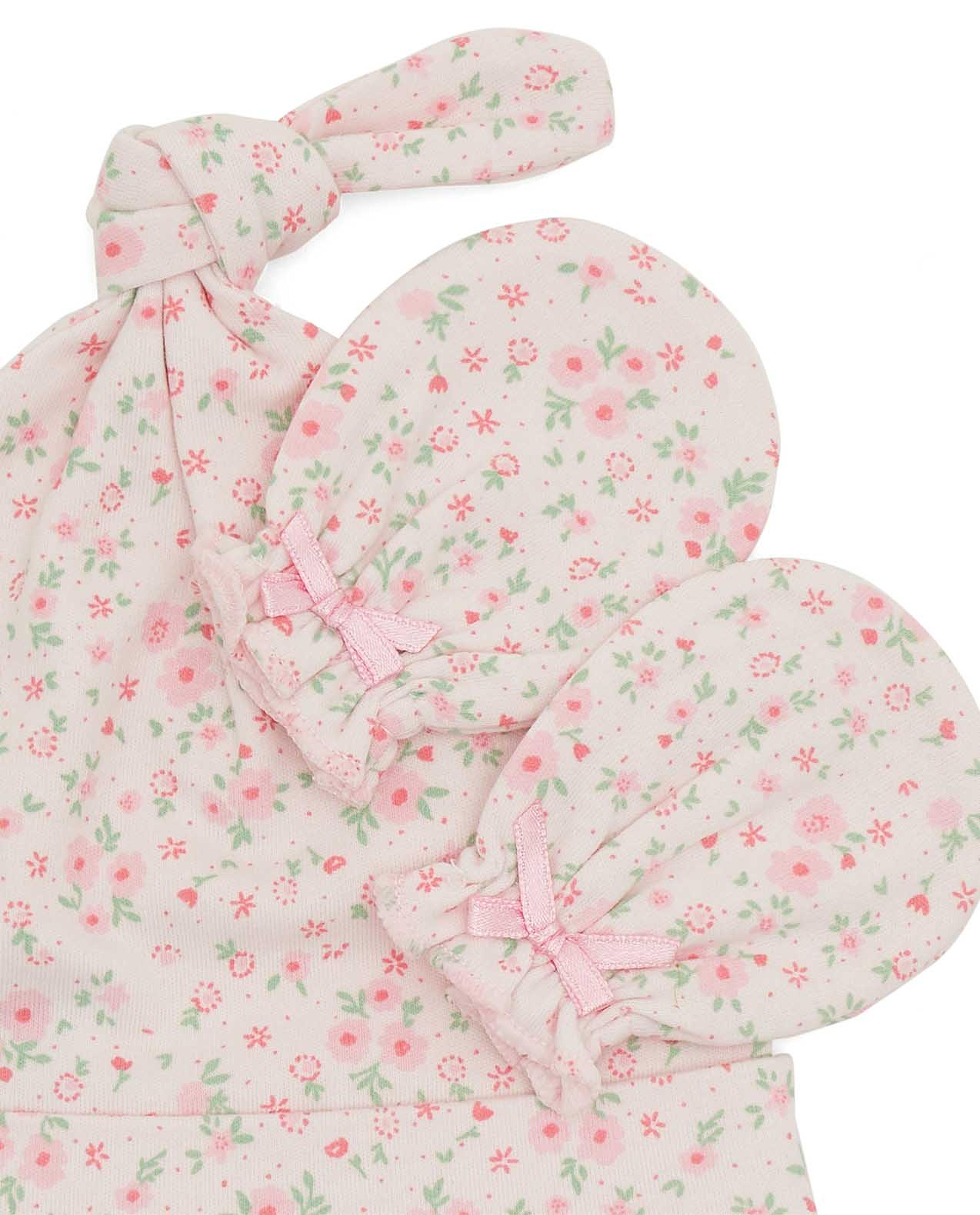 Printed Cap and Mittens Set