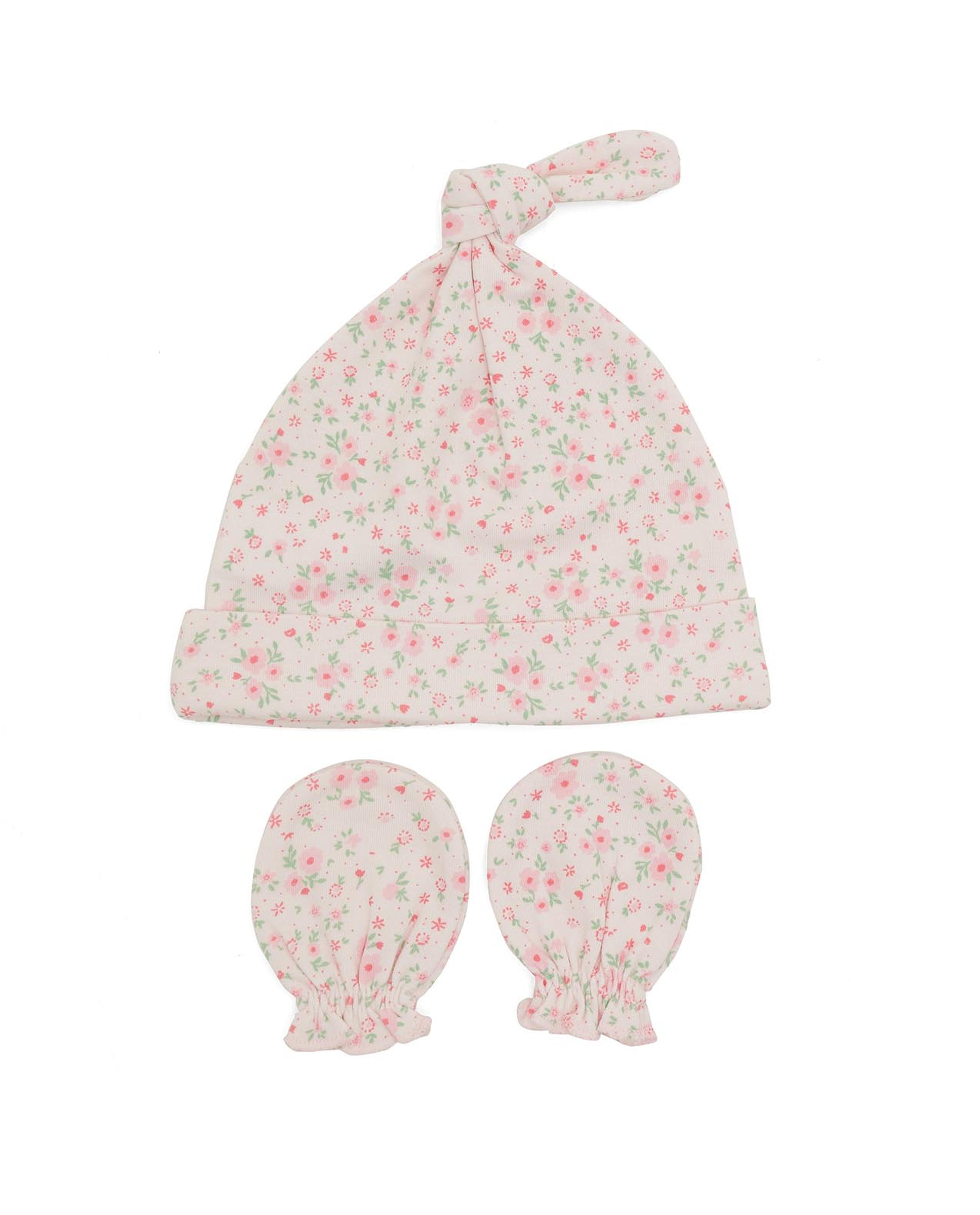 Printed Cap and Mittens Set