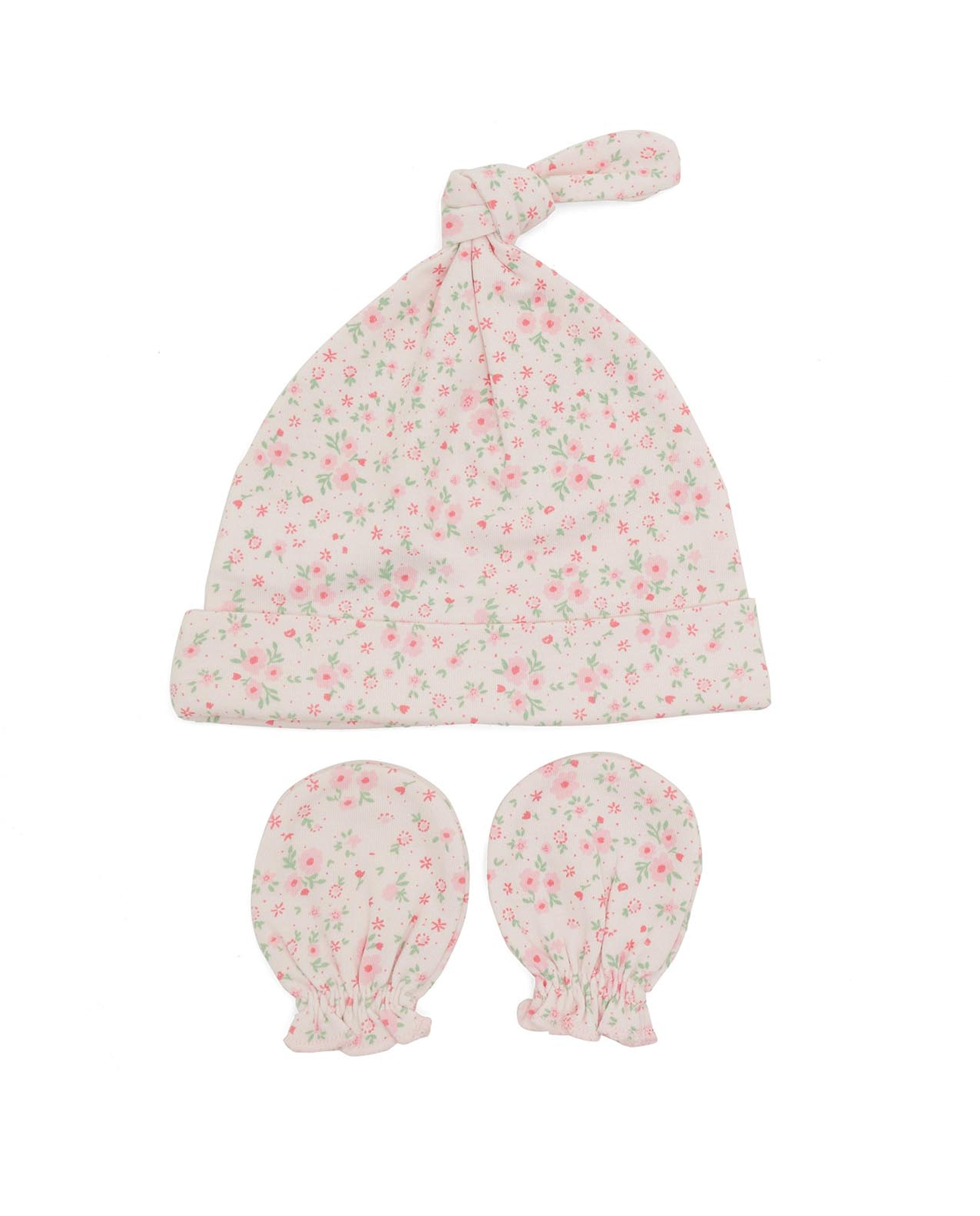 Printed Cap and Mittens Set