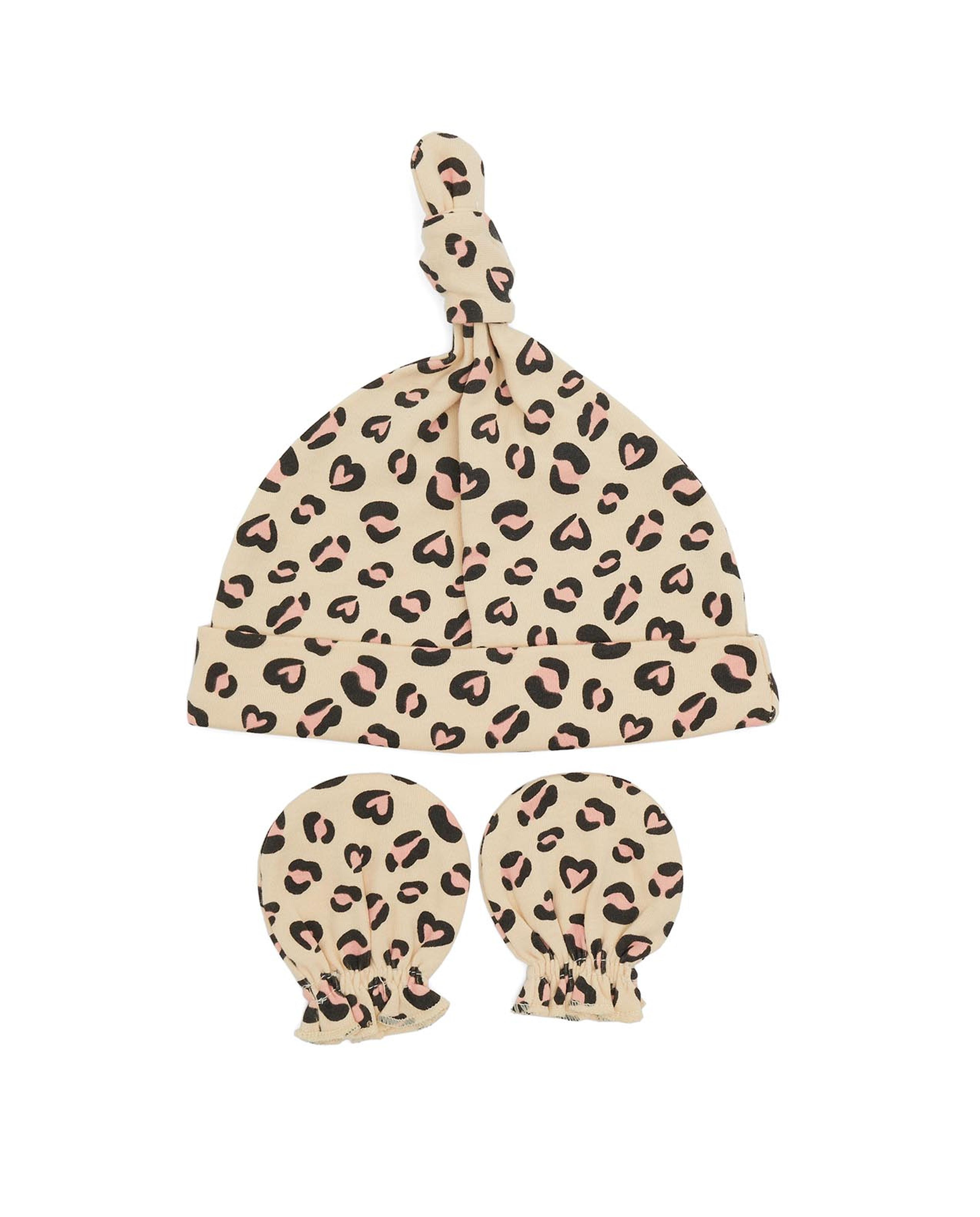 Printed Cap and Mittens Set
