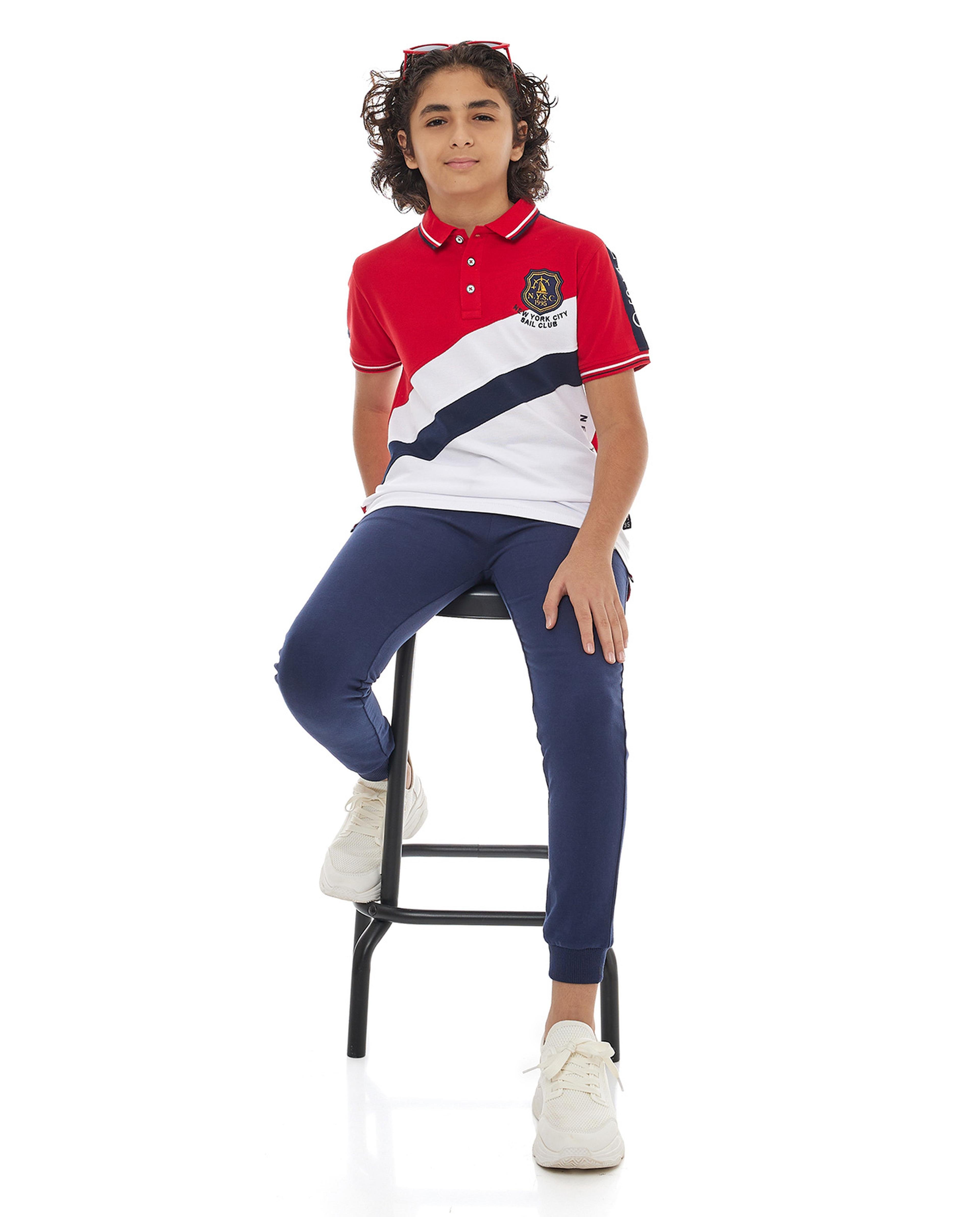 Color Block Polo T-Shirt with Short Sleeves