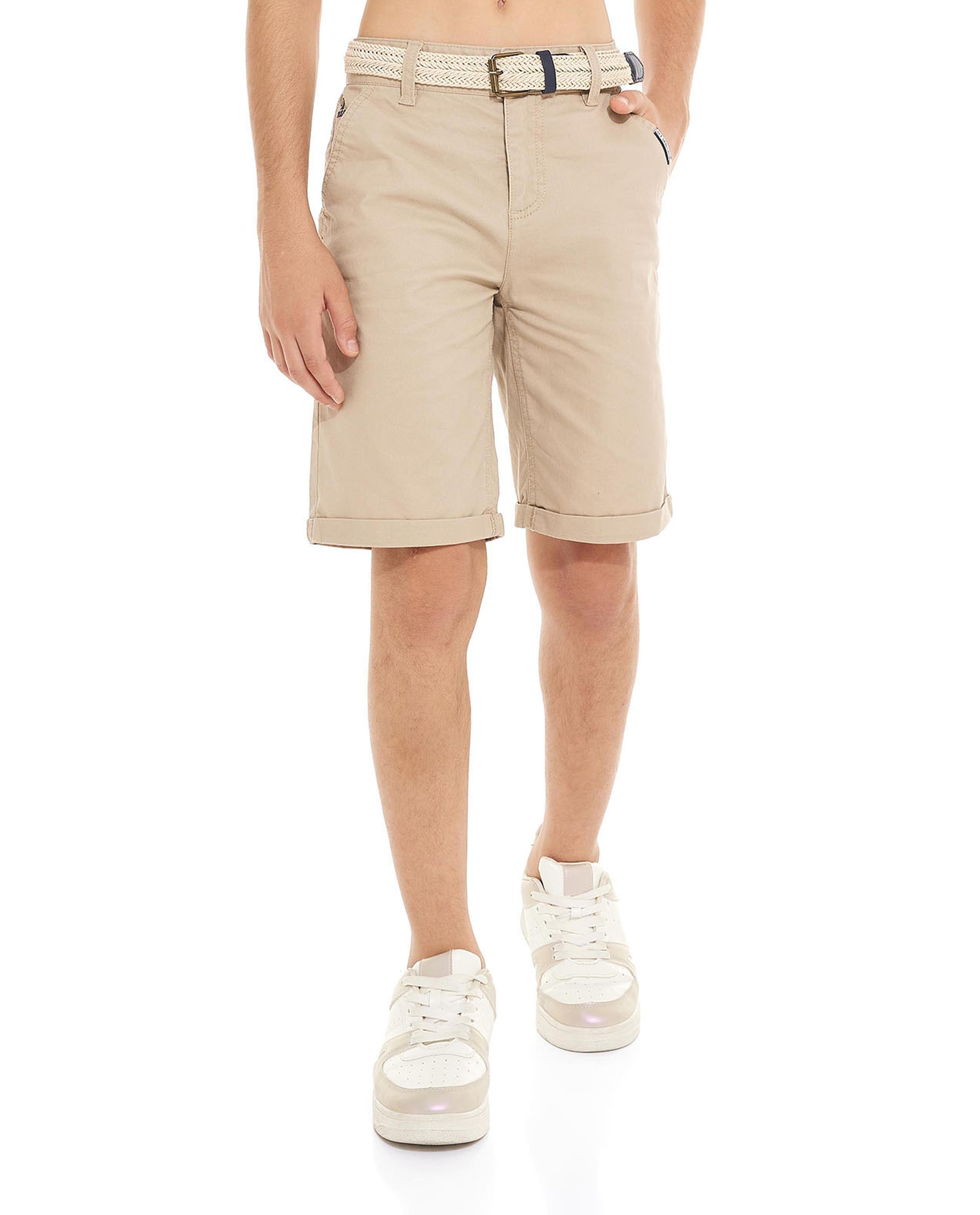 Solid Shorts with Button Closure
