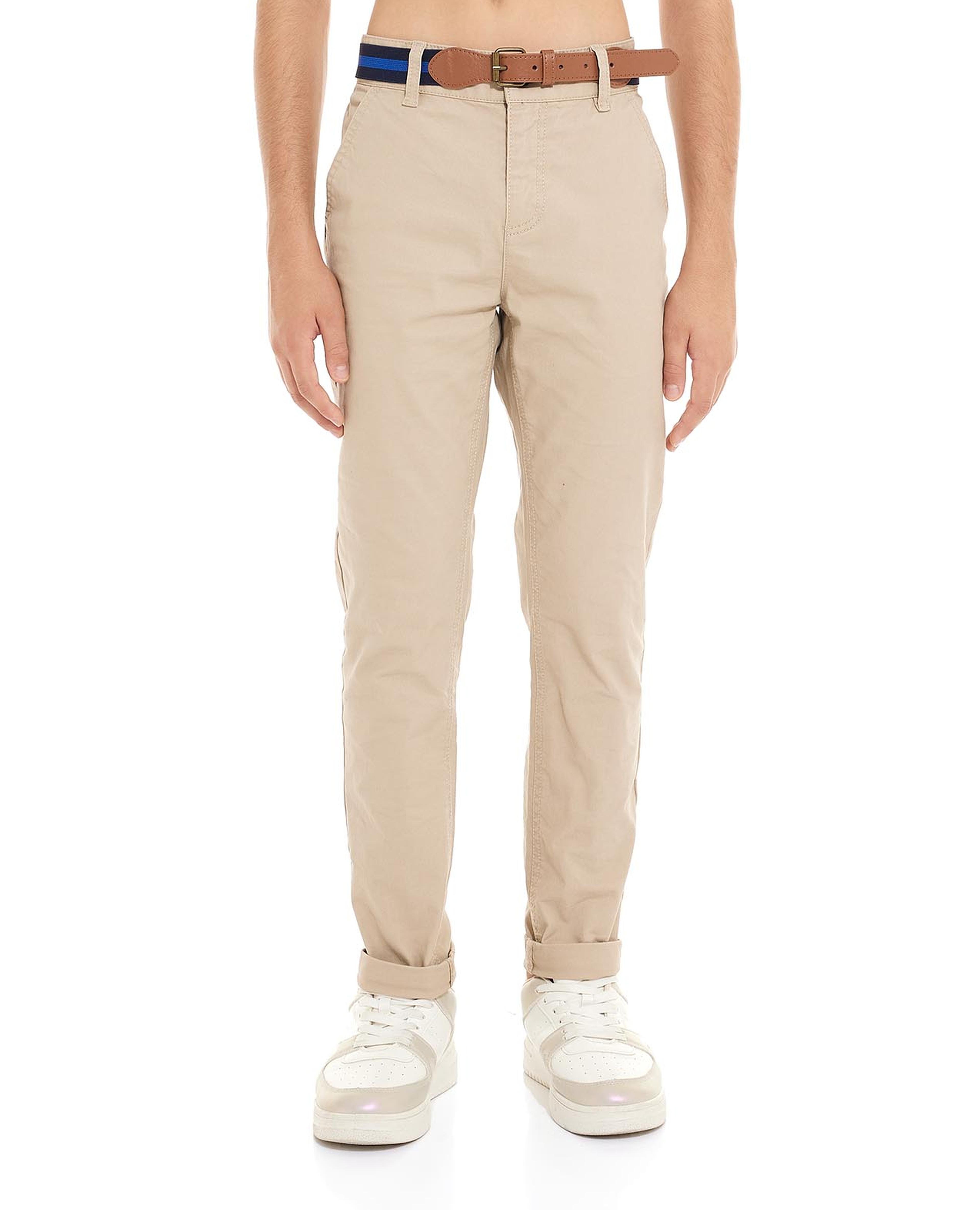 Solid Chino Pants with Button Closure
