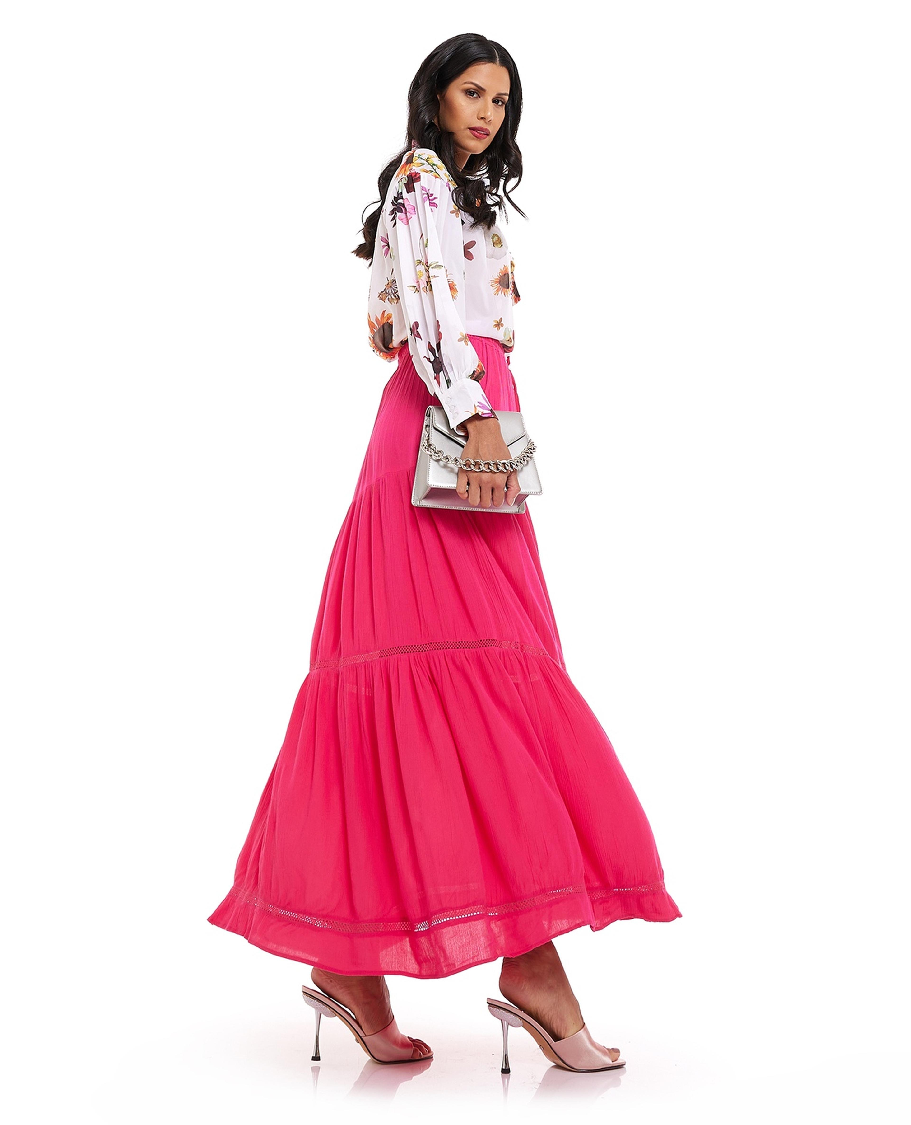 Solid Tiered Skirt with Drawstring Waist