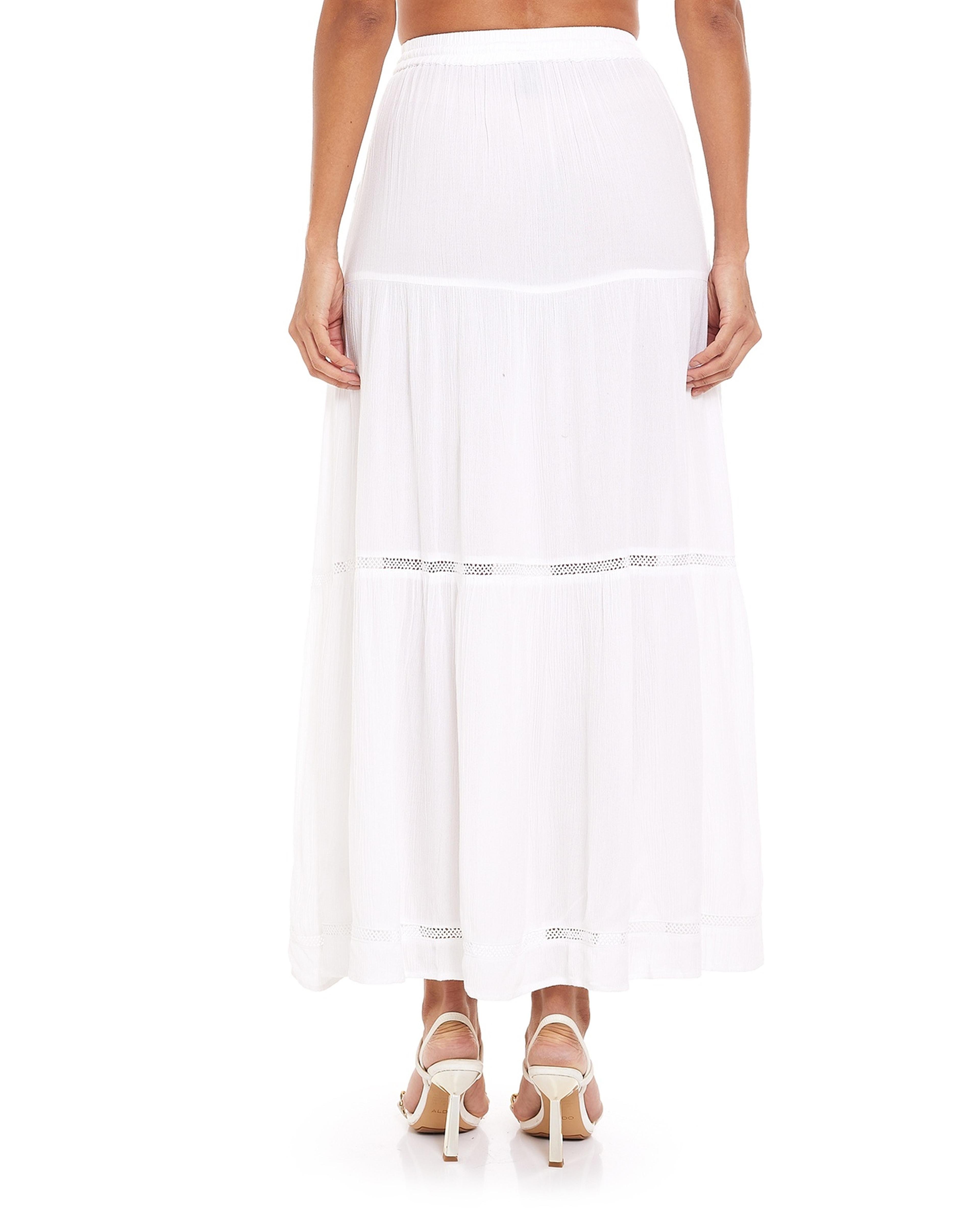 Solid Tiered Skirt with Drawstring Waist