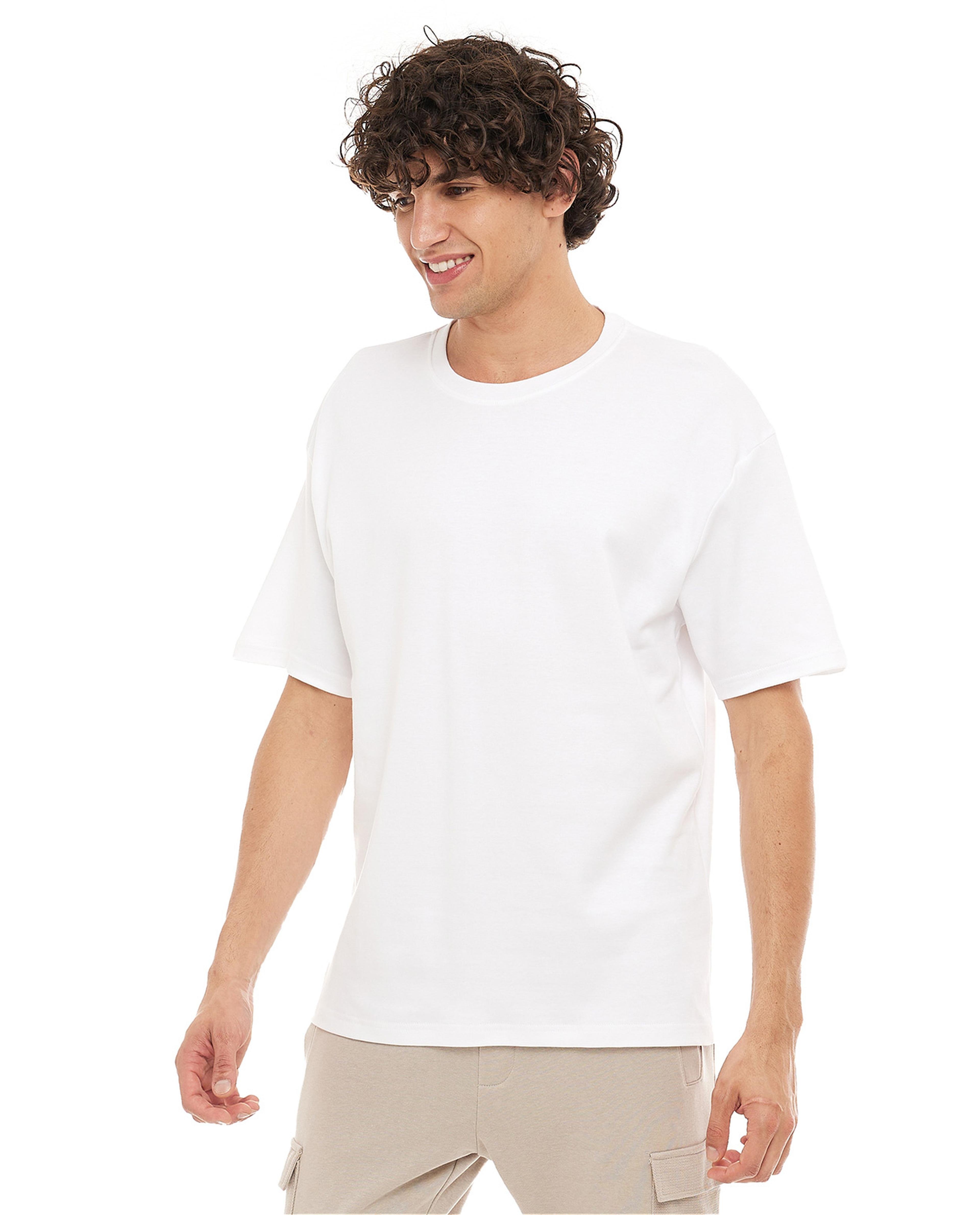 Solid Boxy T-Shirt with Crew Neck and Short Sleeves