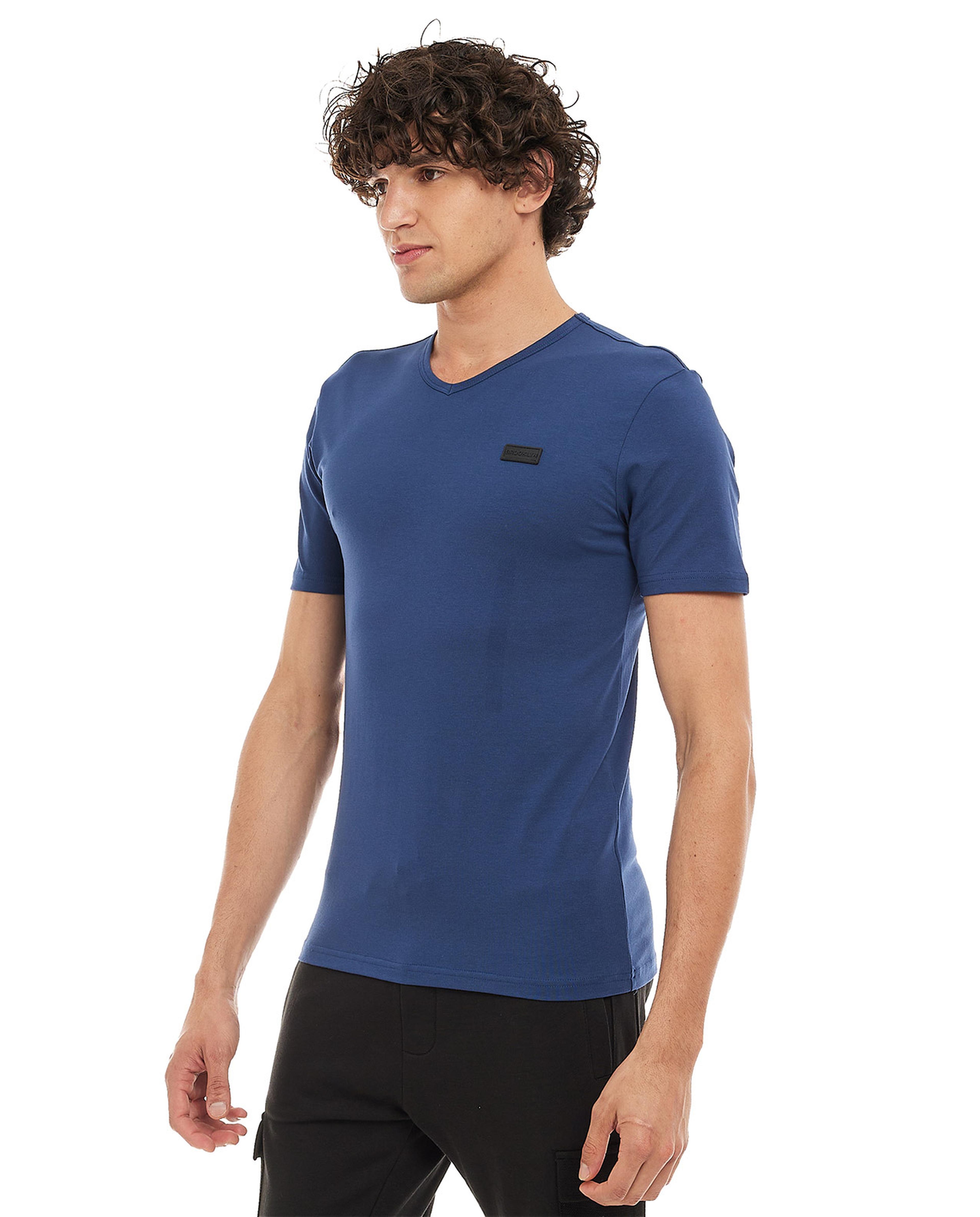 Solid T-Shirt with V-Neck and Short Sleeves