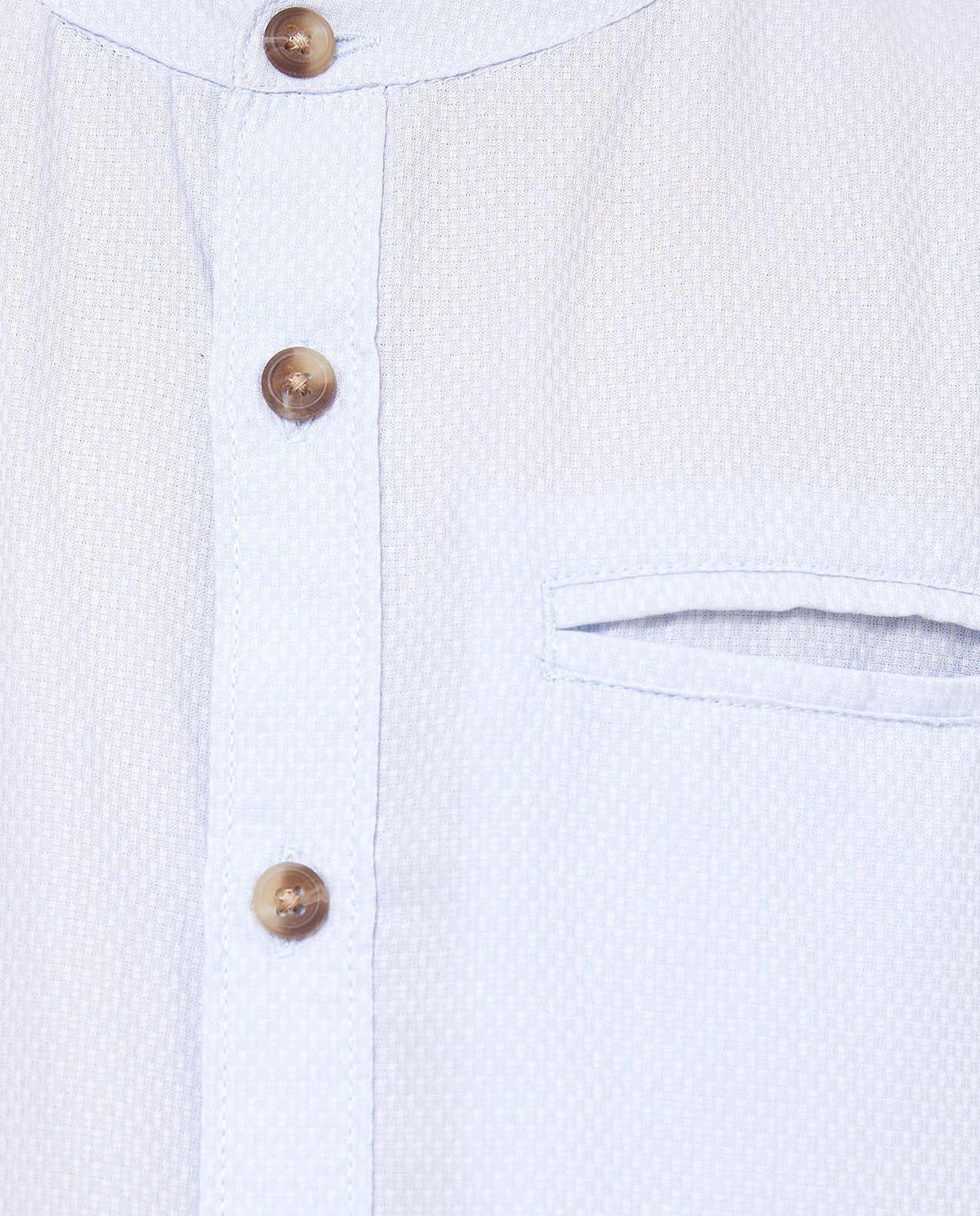 Woven Shirt with Mandarin Collar and Long Sleeves