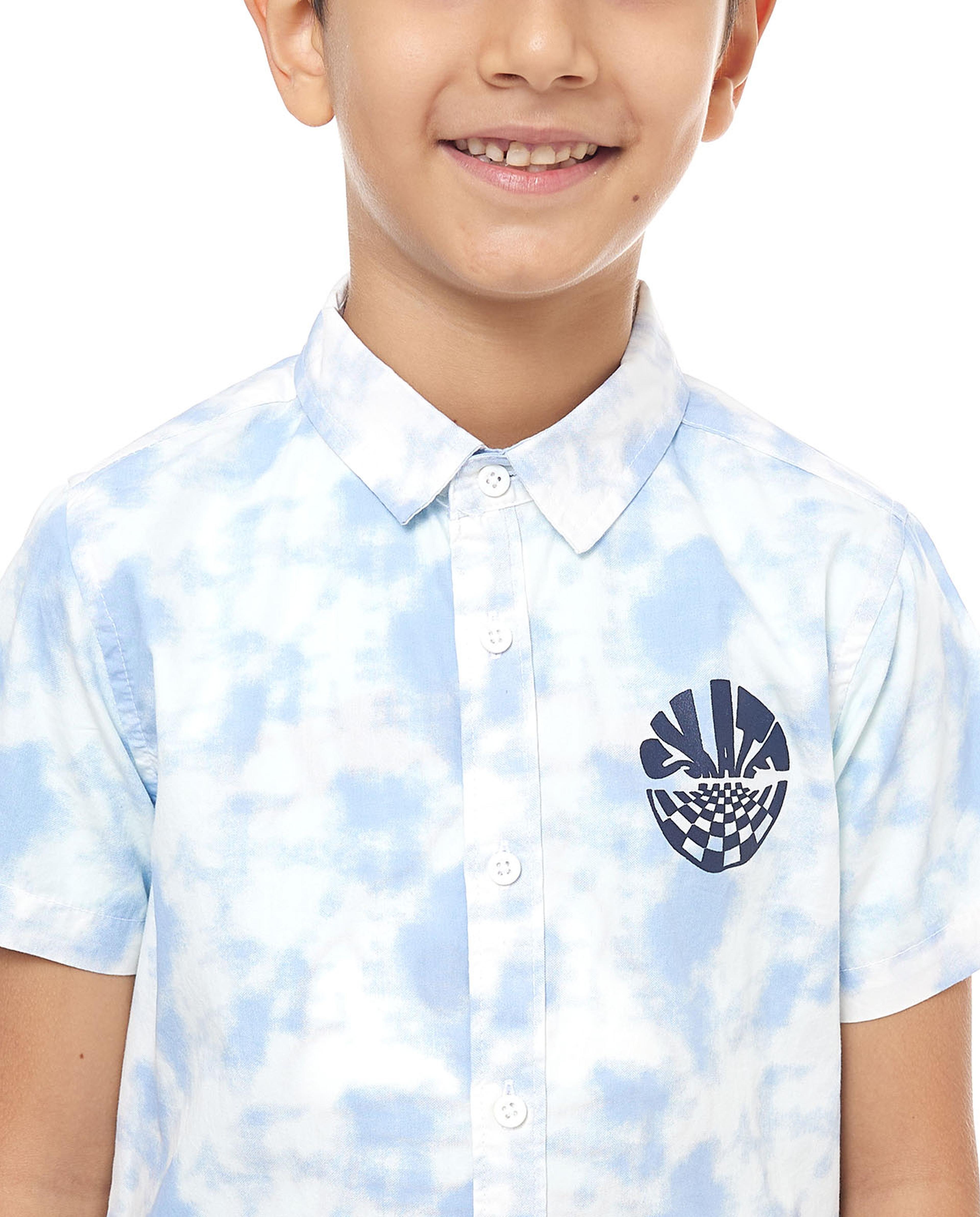 Printed Shirt with Classic Collar and Short Sleeves