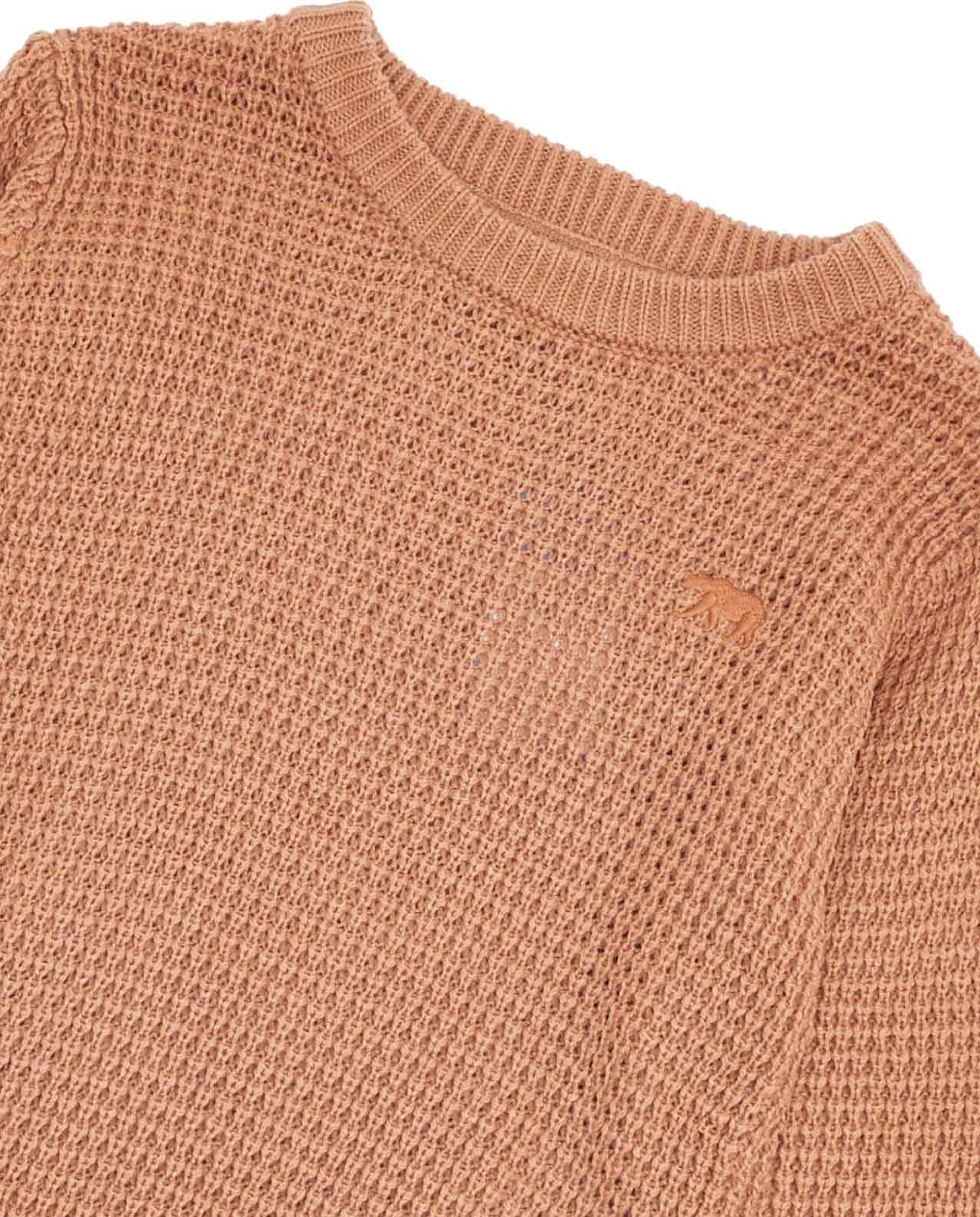 Waffle Textured Sweater with Long Sleeves