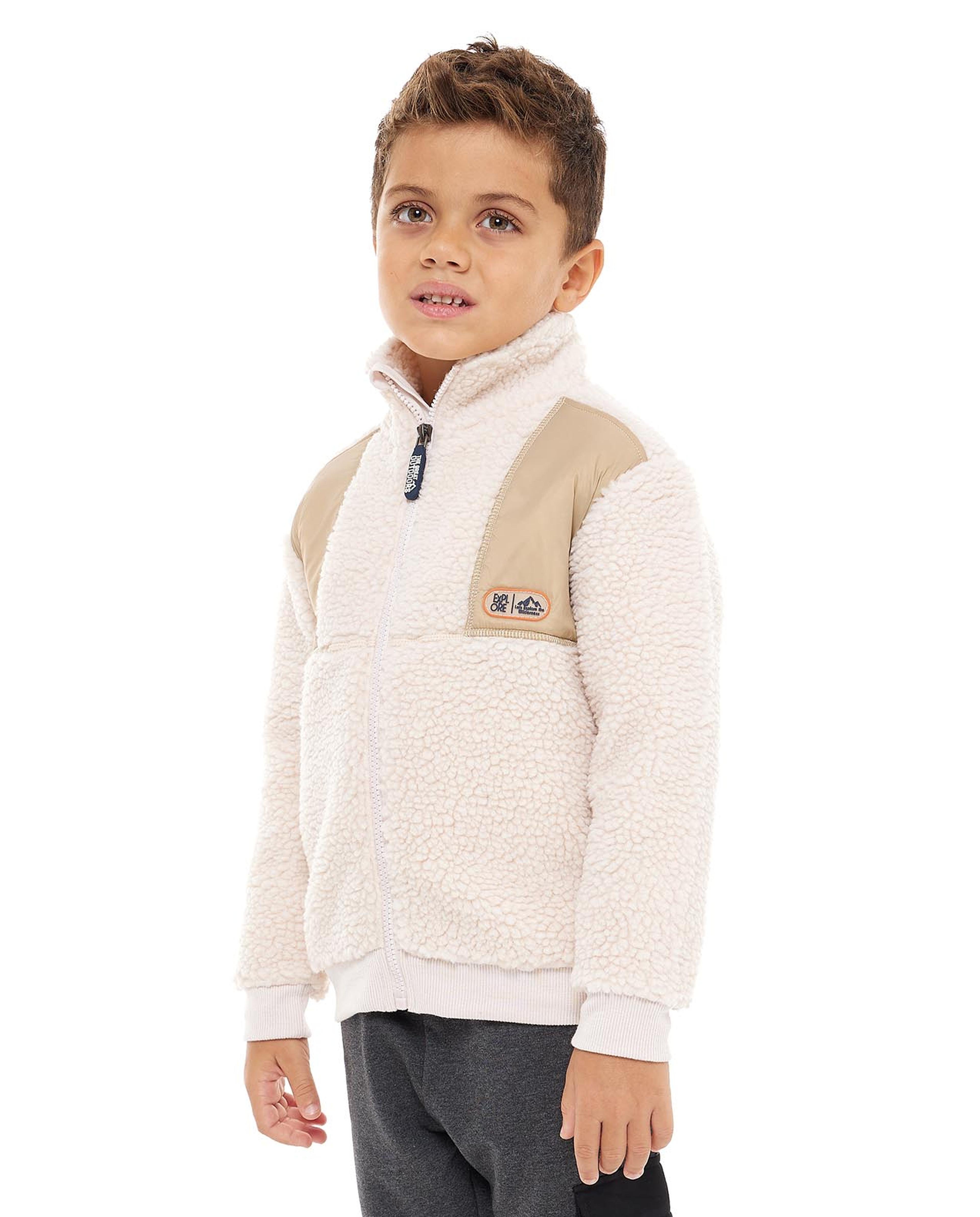Color Block Sherpa Jacket with Zipper Closure