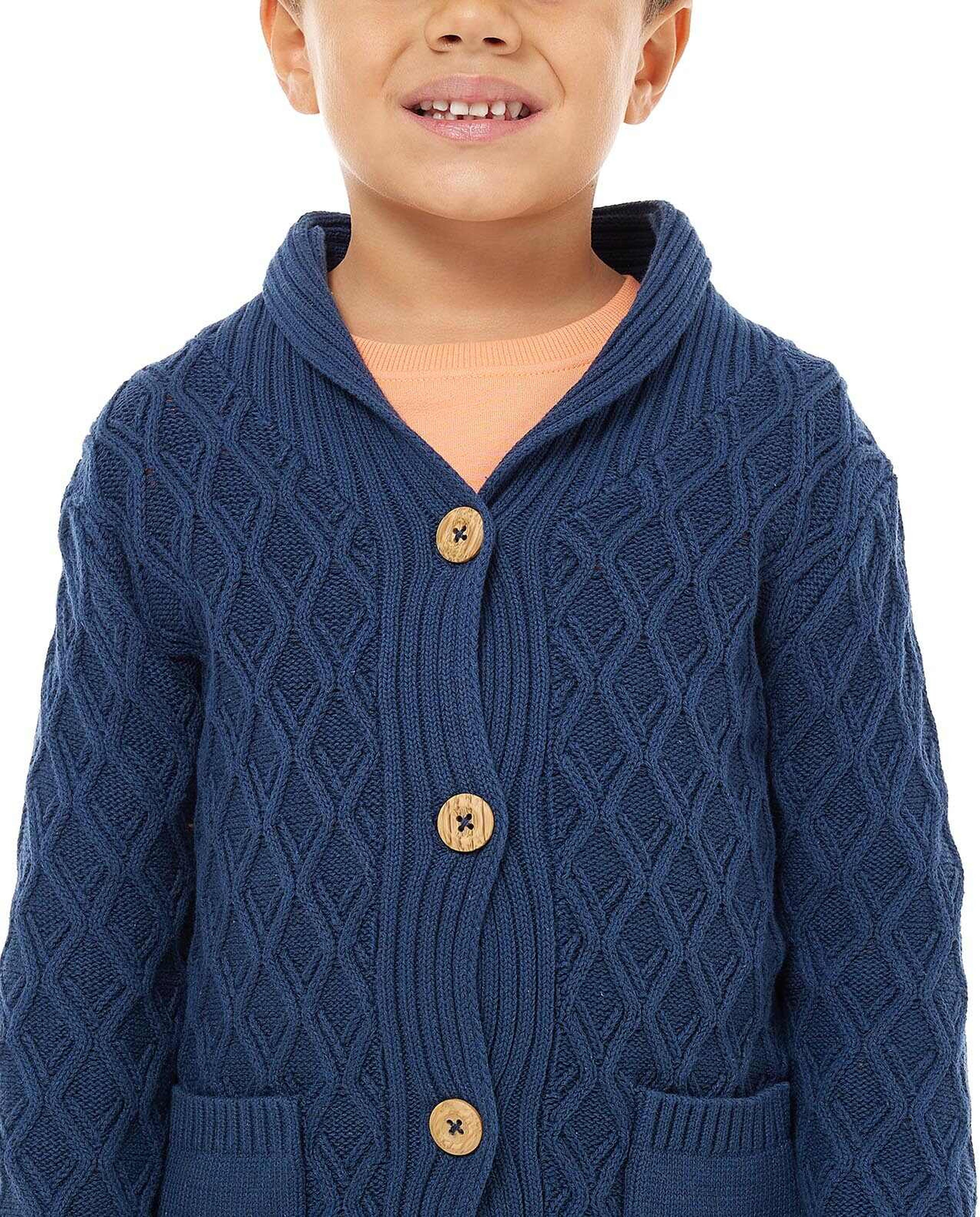 Patterned Cardigan with Crew Neck and Long Sleeves