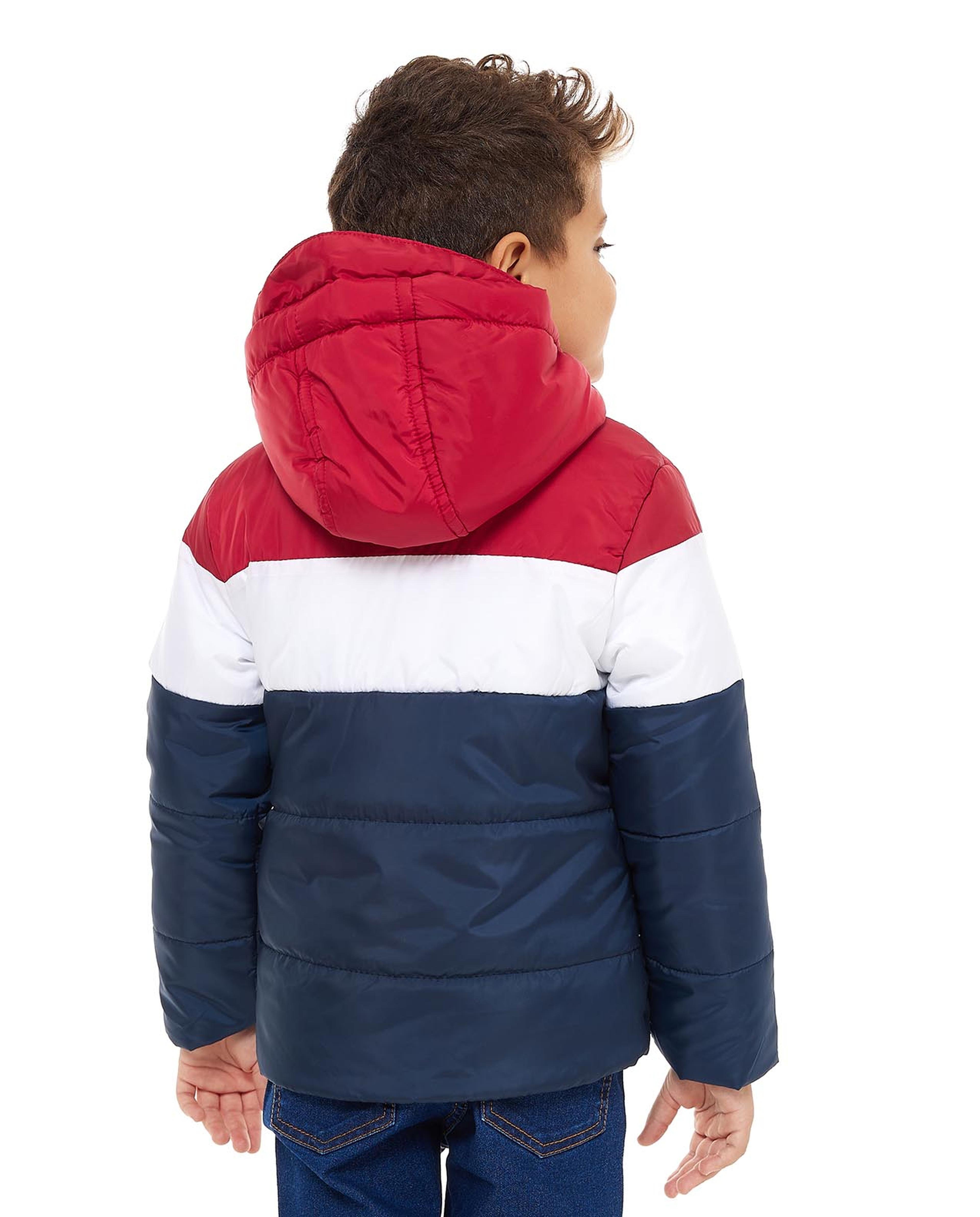 Color Block Puffer Jacket with Zipper Closure