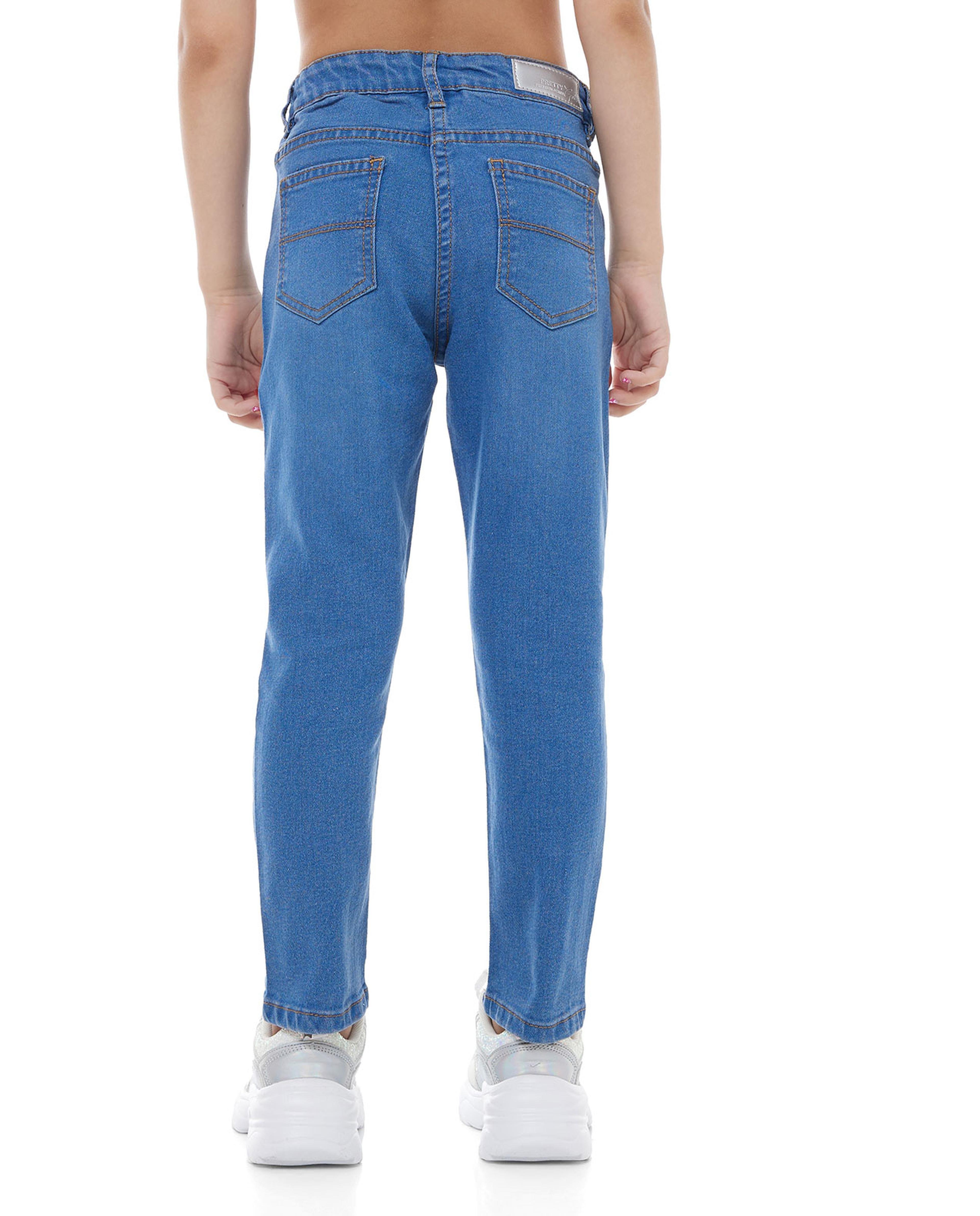 Faded Slim Fit Jeans with Button Closure