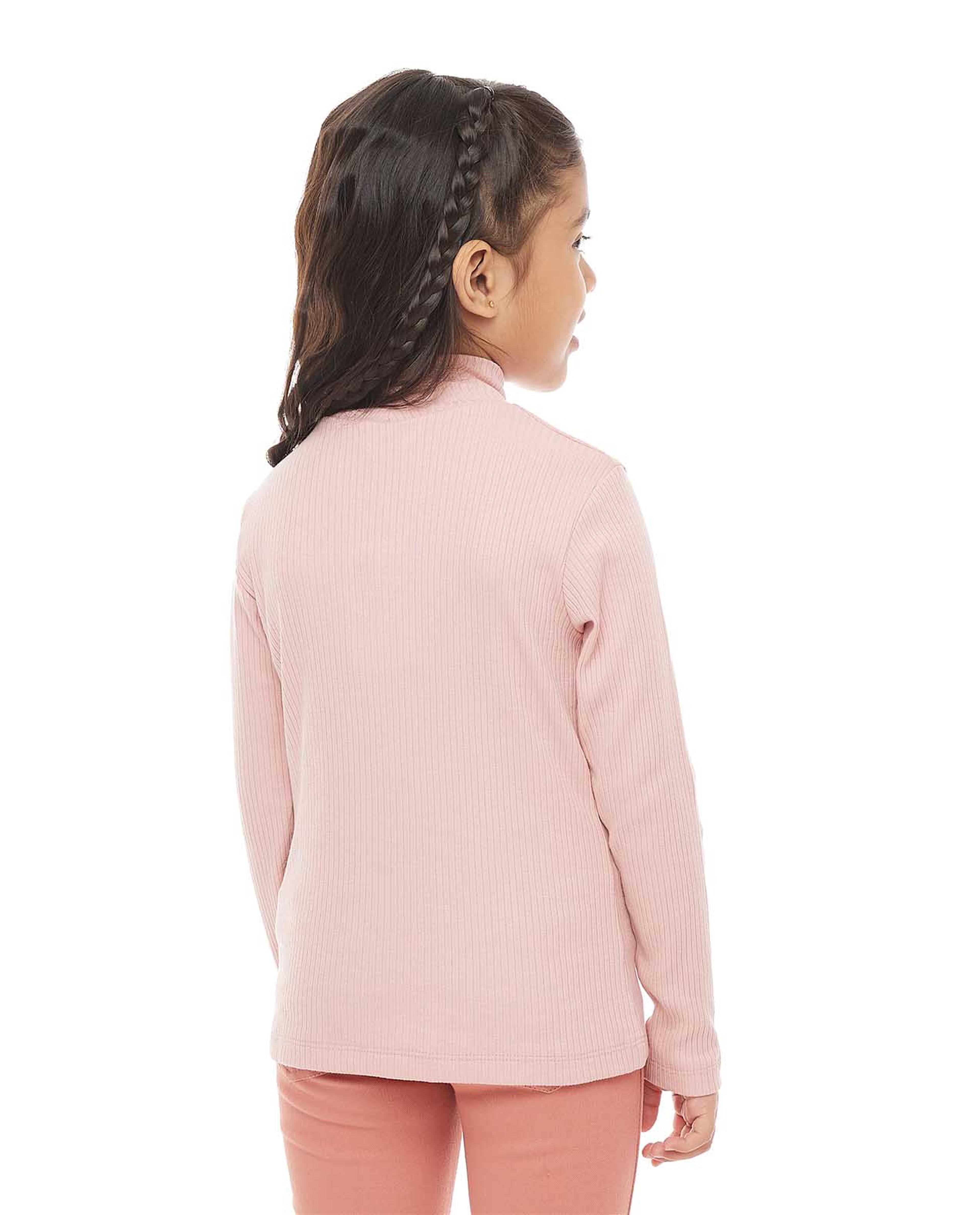 Ribbed Top with High Neck and Long Sleeves