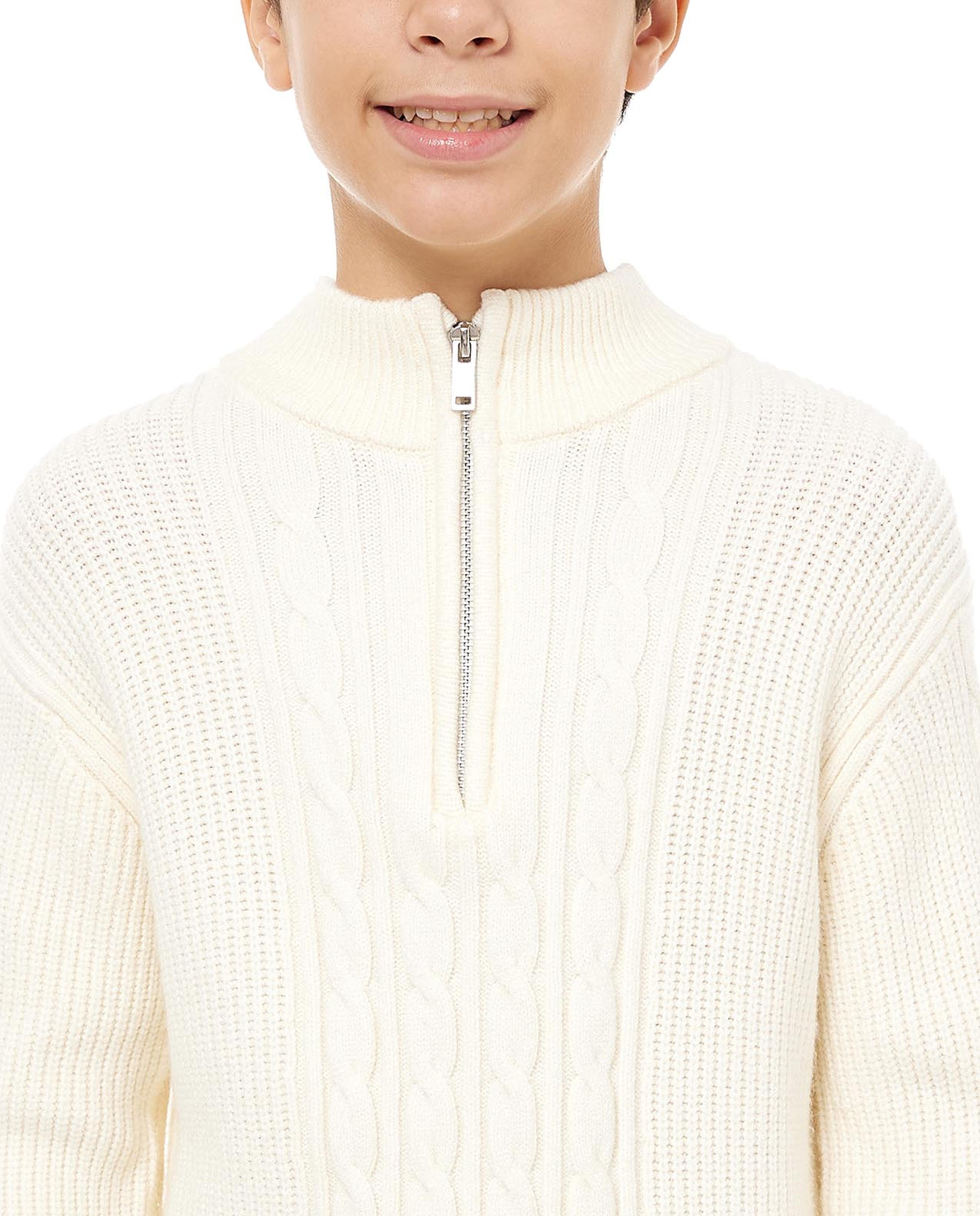 Cable Knit Sweater with High Neck and Long Sleeves