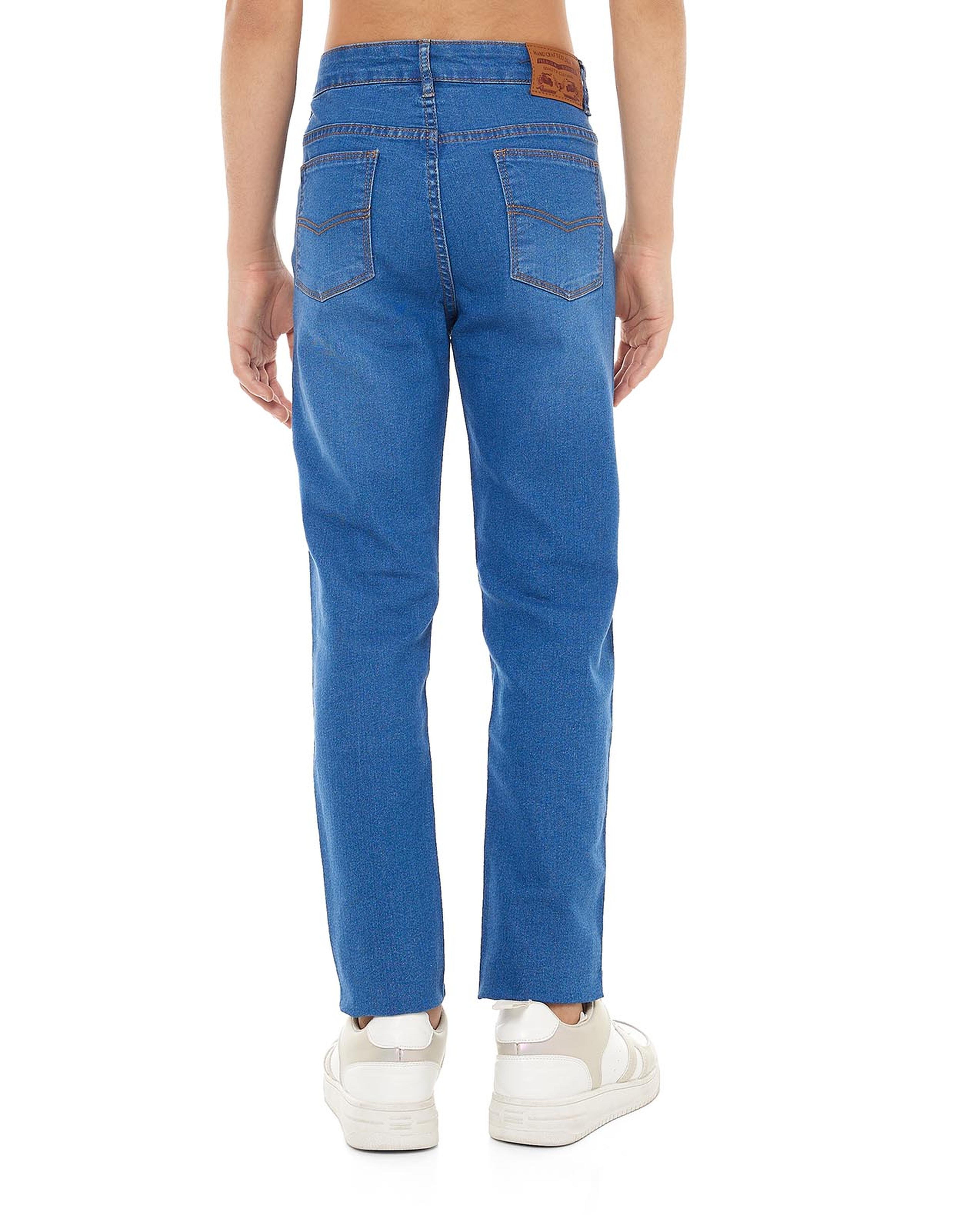 Faded Standard Fit Jeans with Button Closure