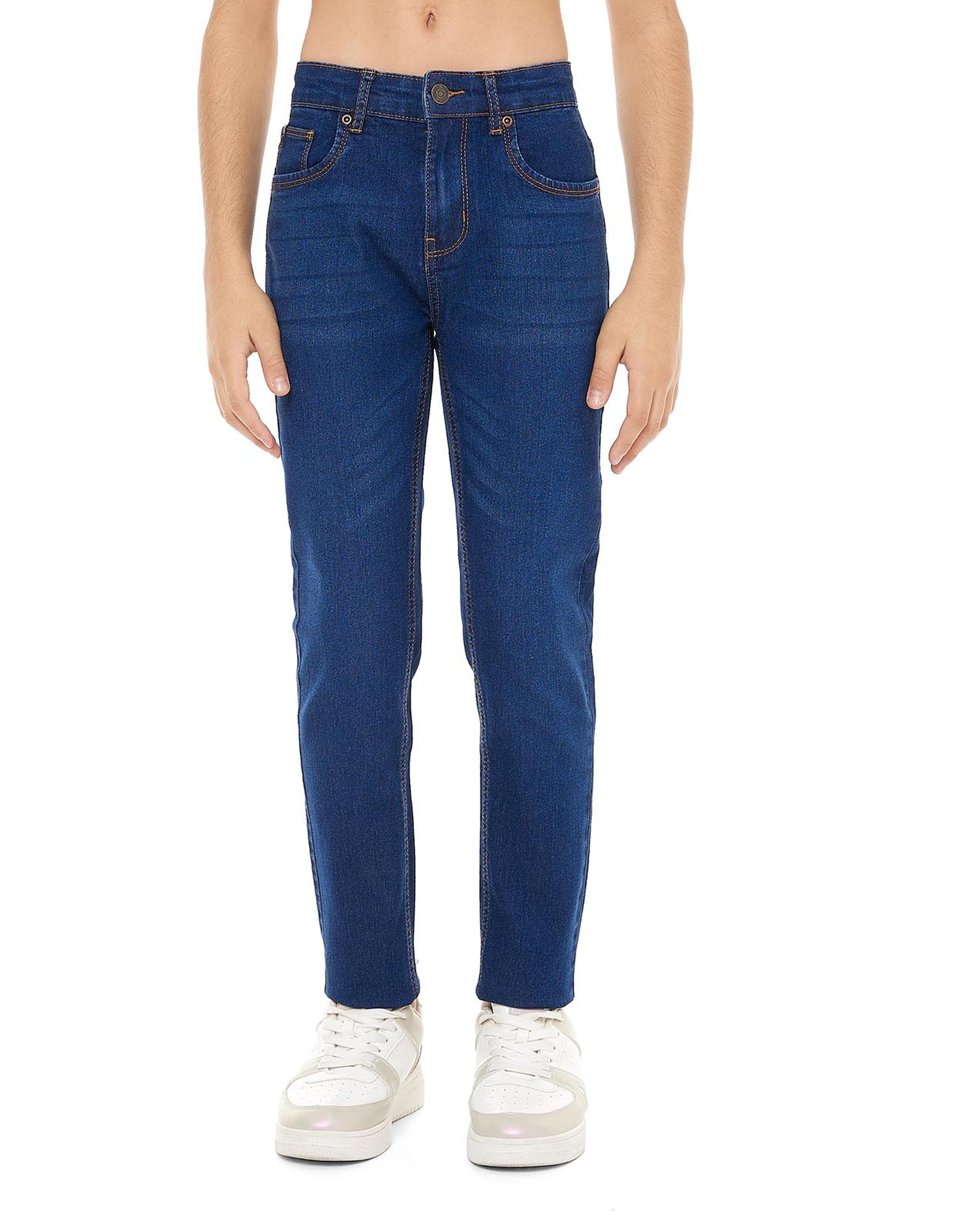 Faded Standard Fit Jeans with Button Closure