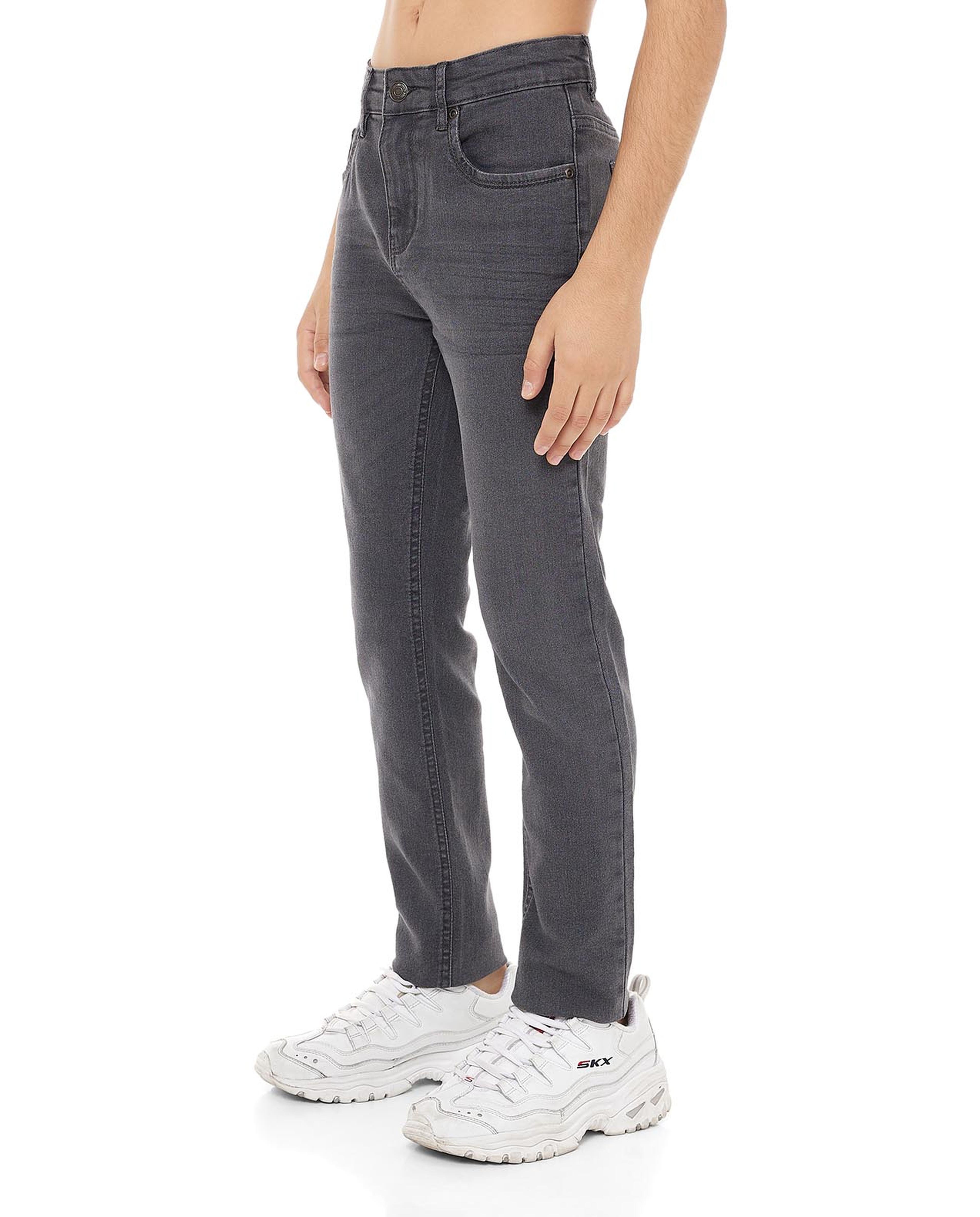 Washed Standard Fit Jeans with Button Closure