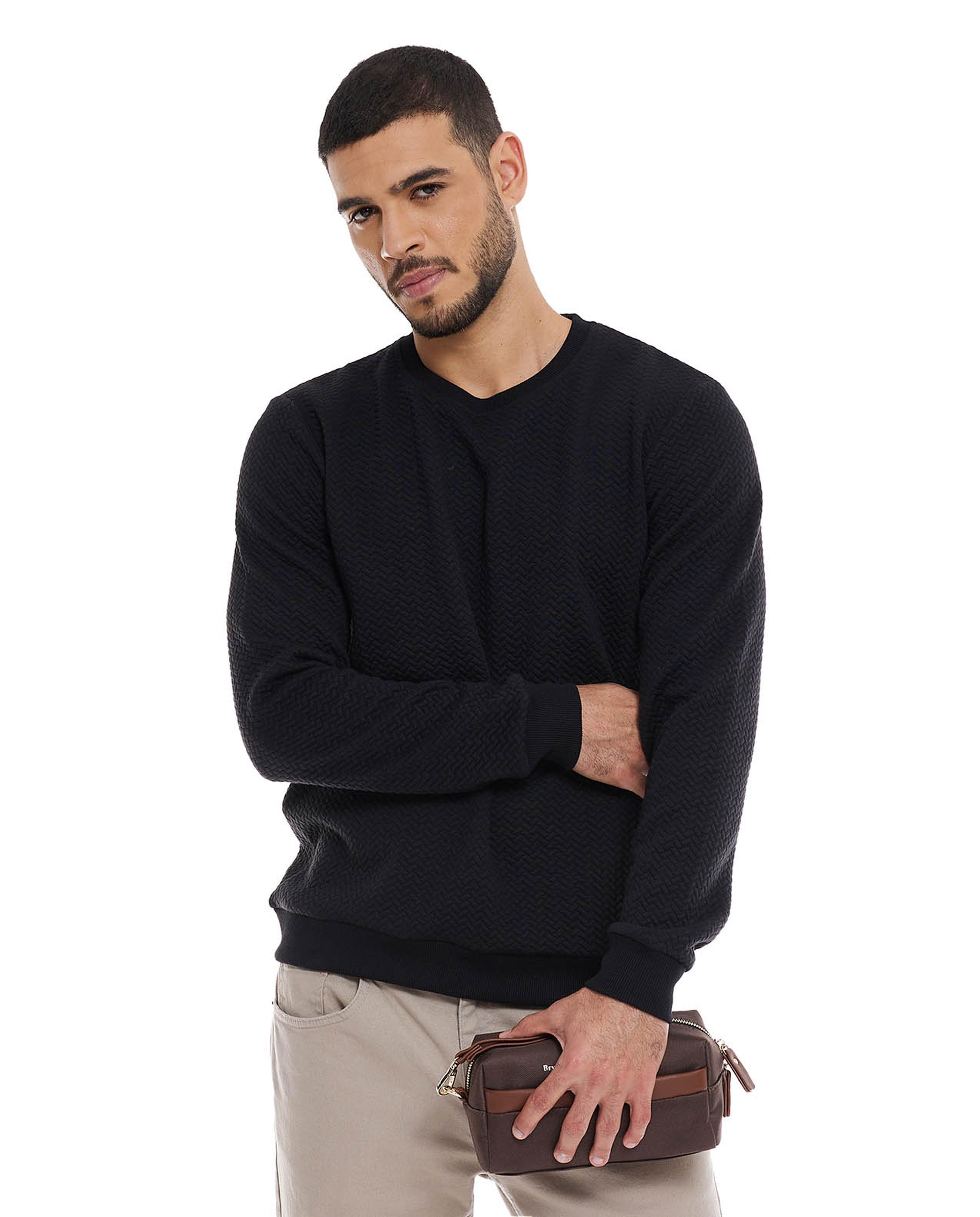 Quilted Sweatshirt with Crew Neck and Long Sleeves