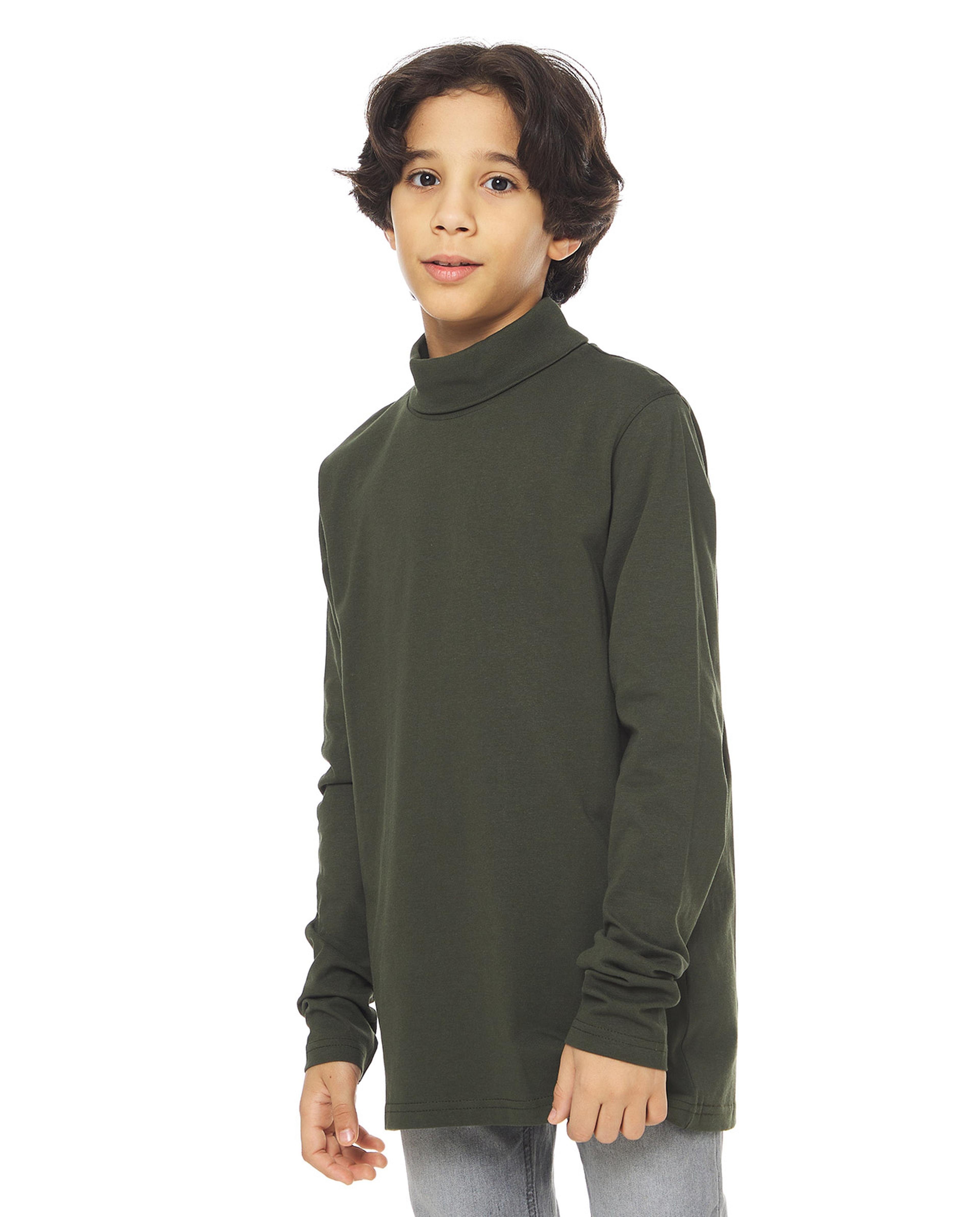 Solid T-Shirt with Turtleneck and Long Sleeves