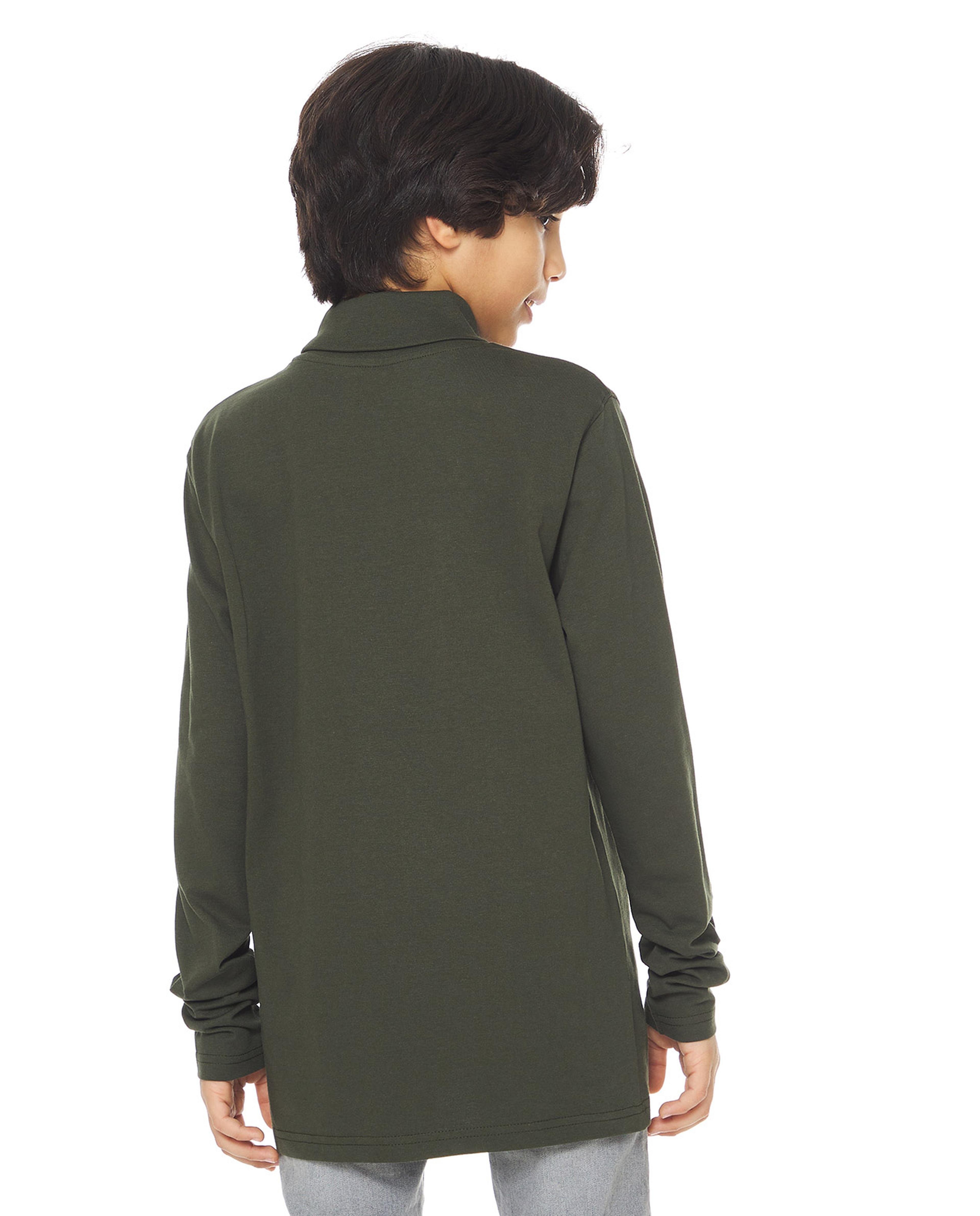 Solid T-Shirt with Turtleneck and Long Sleeves