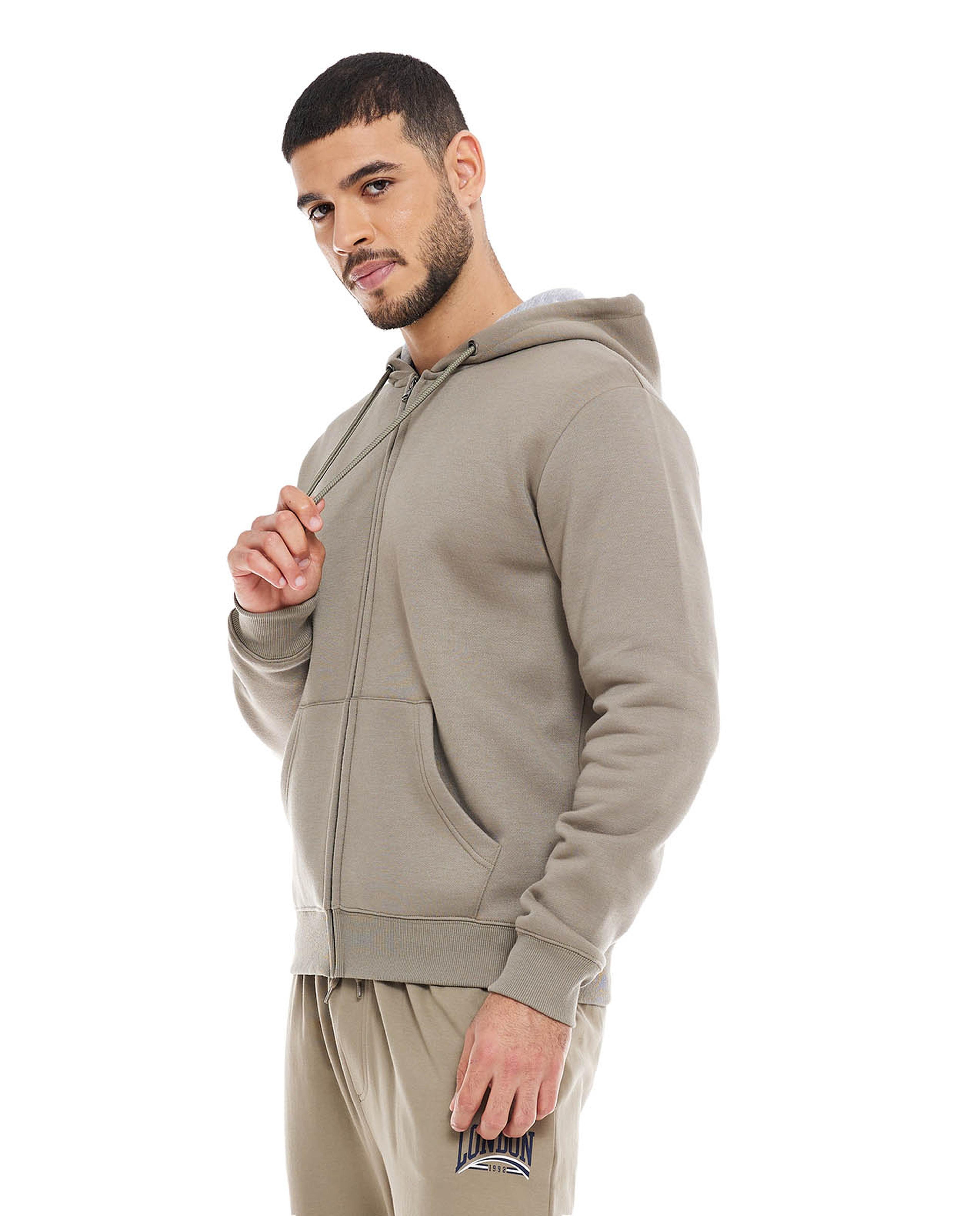 Solid Hooded Jacket with Zipper Front