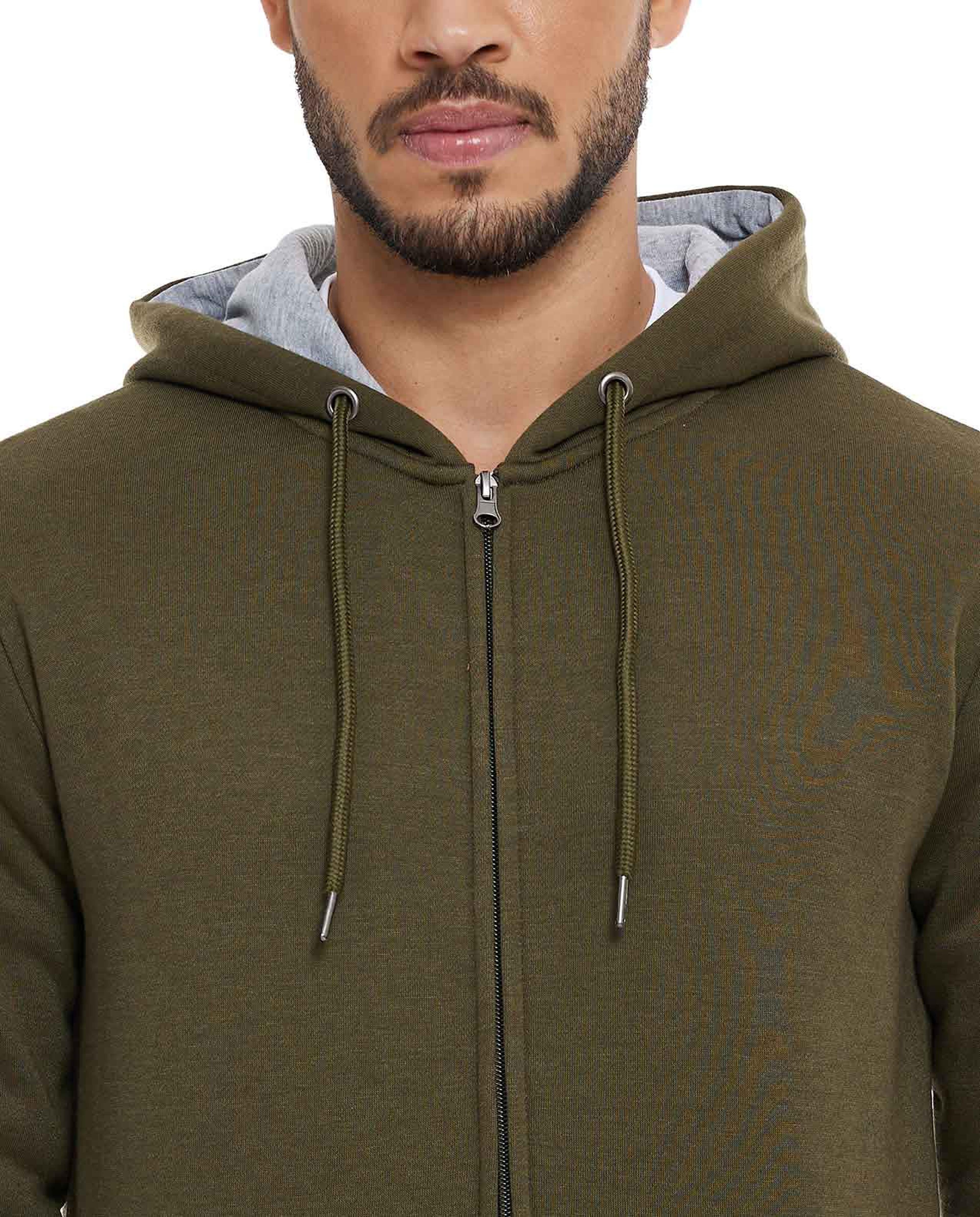 Solid Hooded Jacket with Zipper Front
