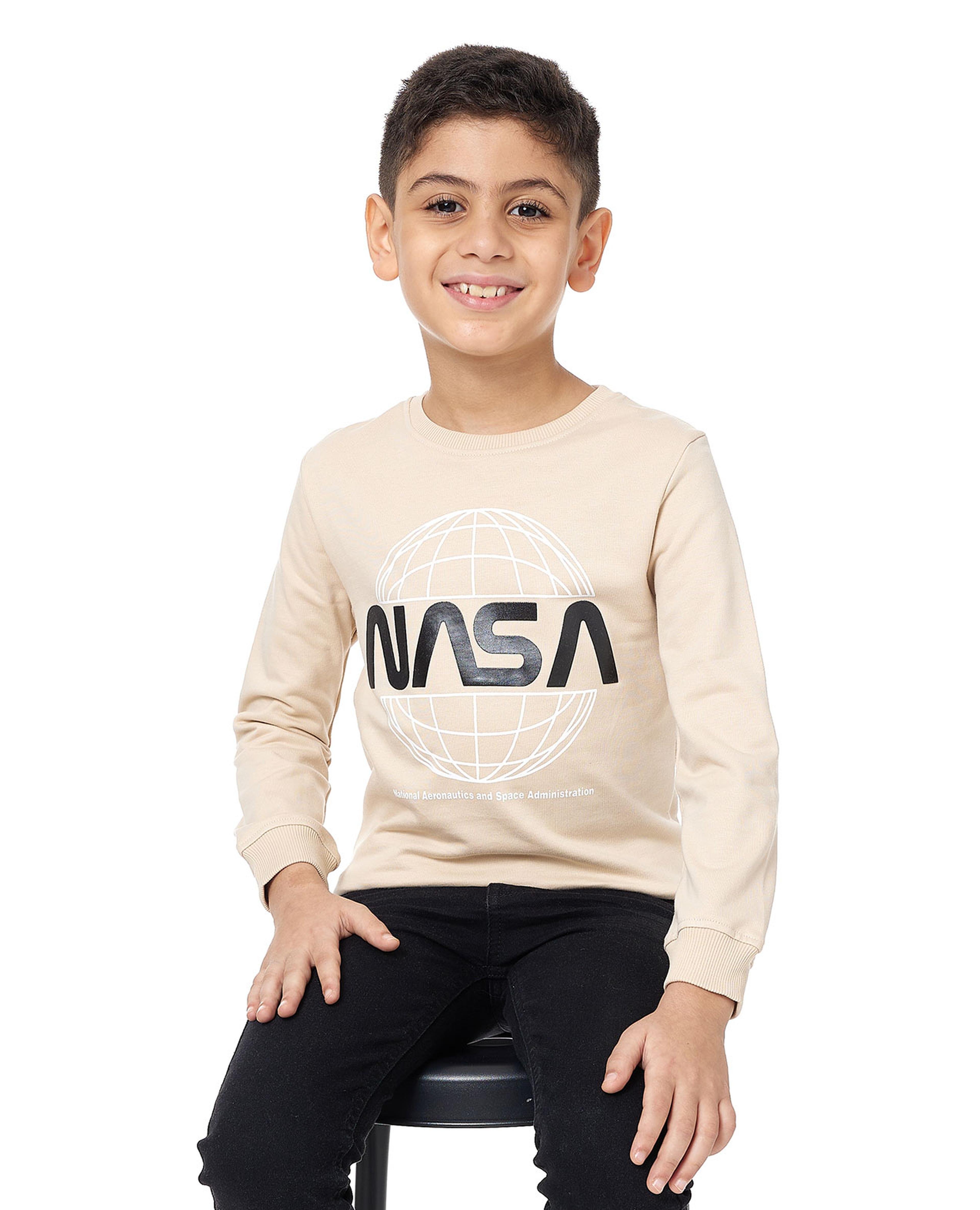 NASA Print Sweatshirt with Crew Neck and Long Sleeves