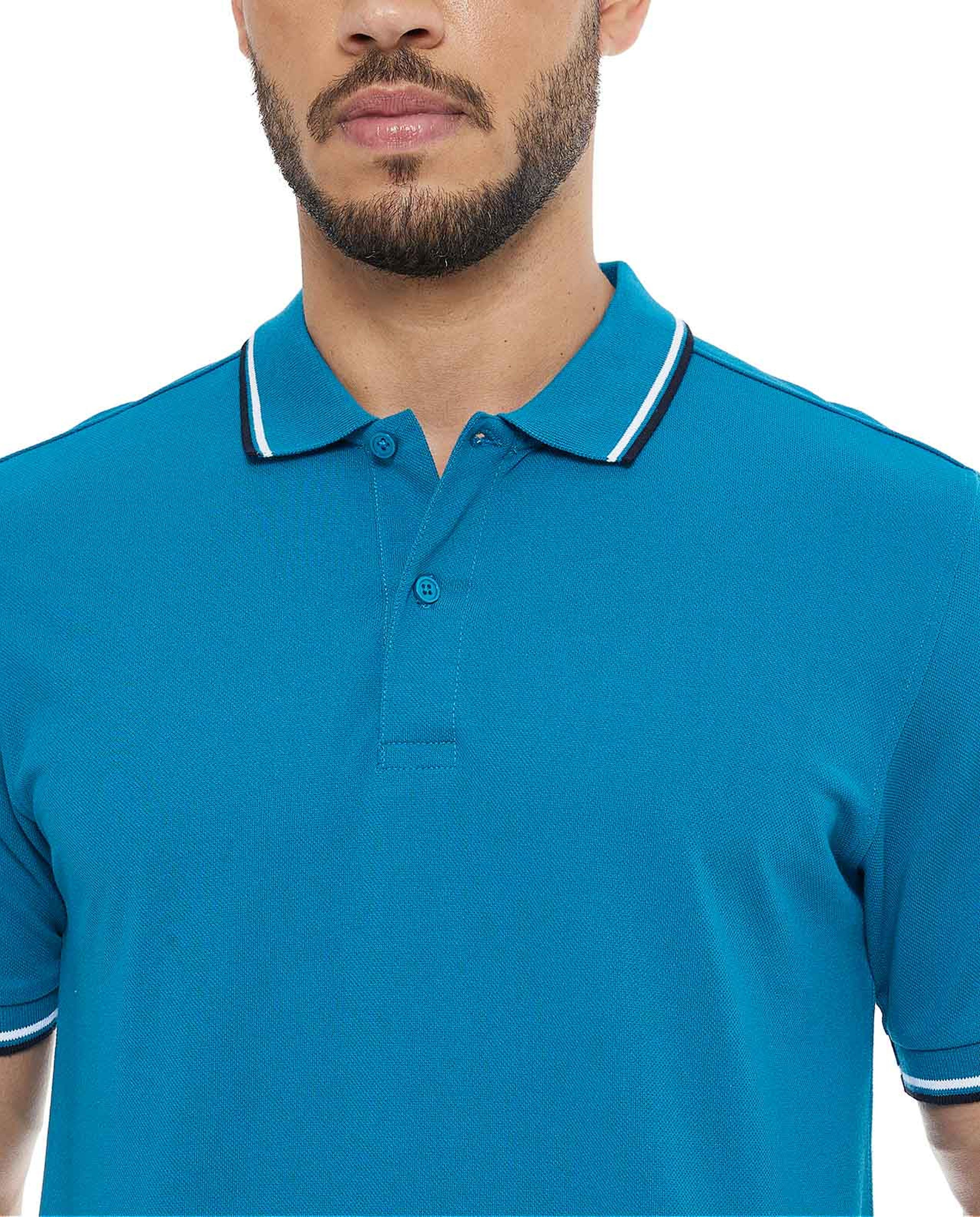 Contrast Tipping Polo T-Shirt with Short Sleeves