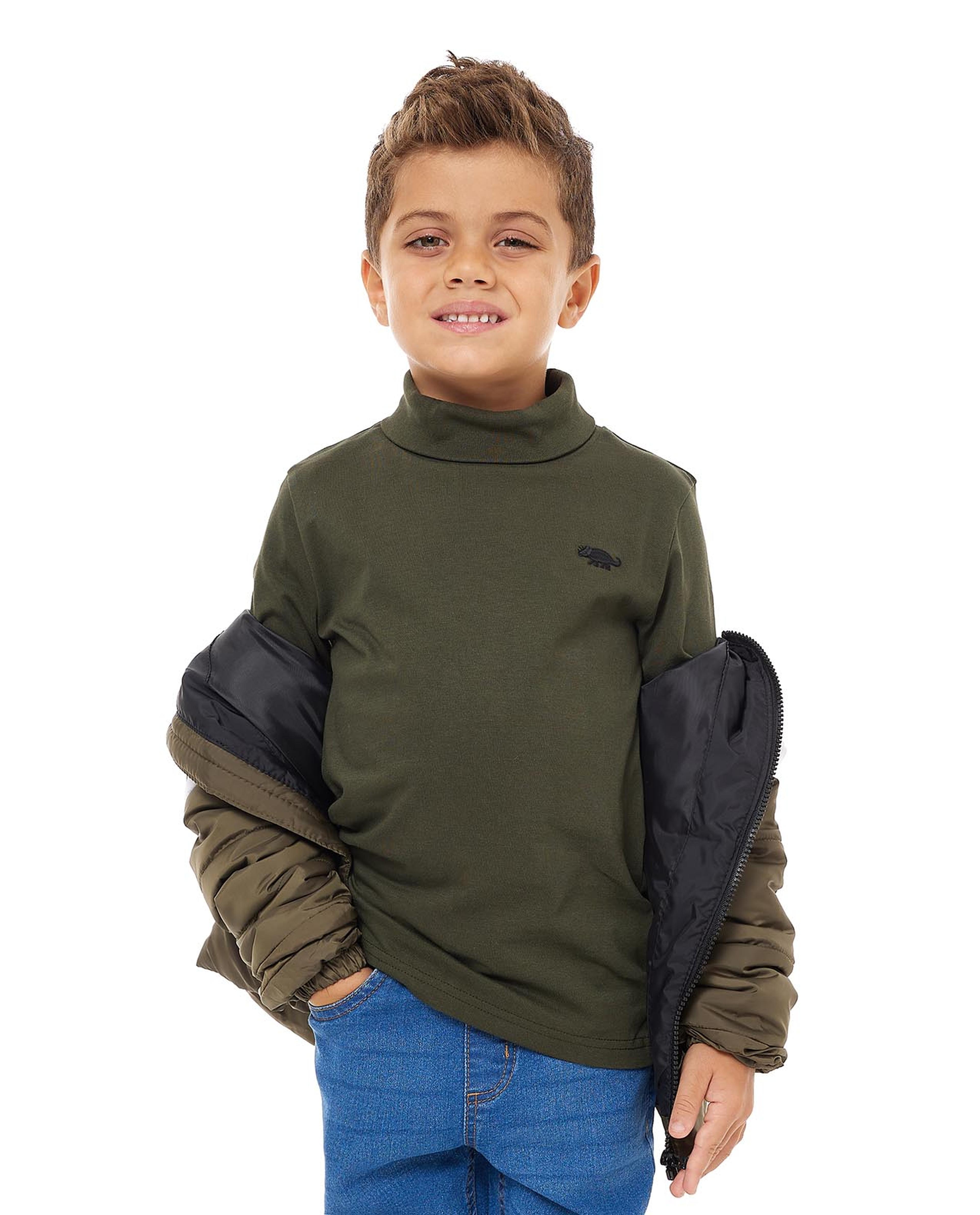 Solid T-Shirt with Turtleneck and Long Sleeves