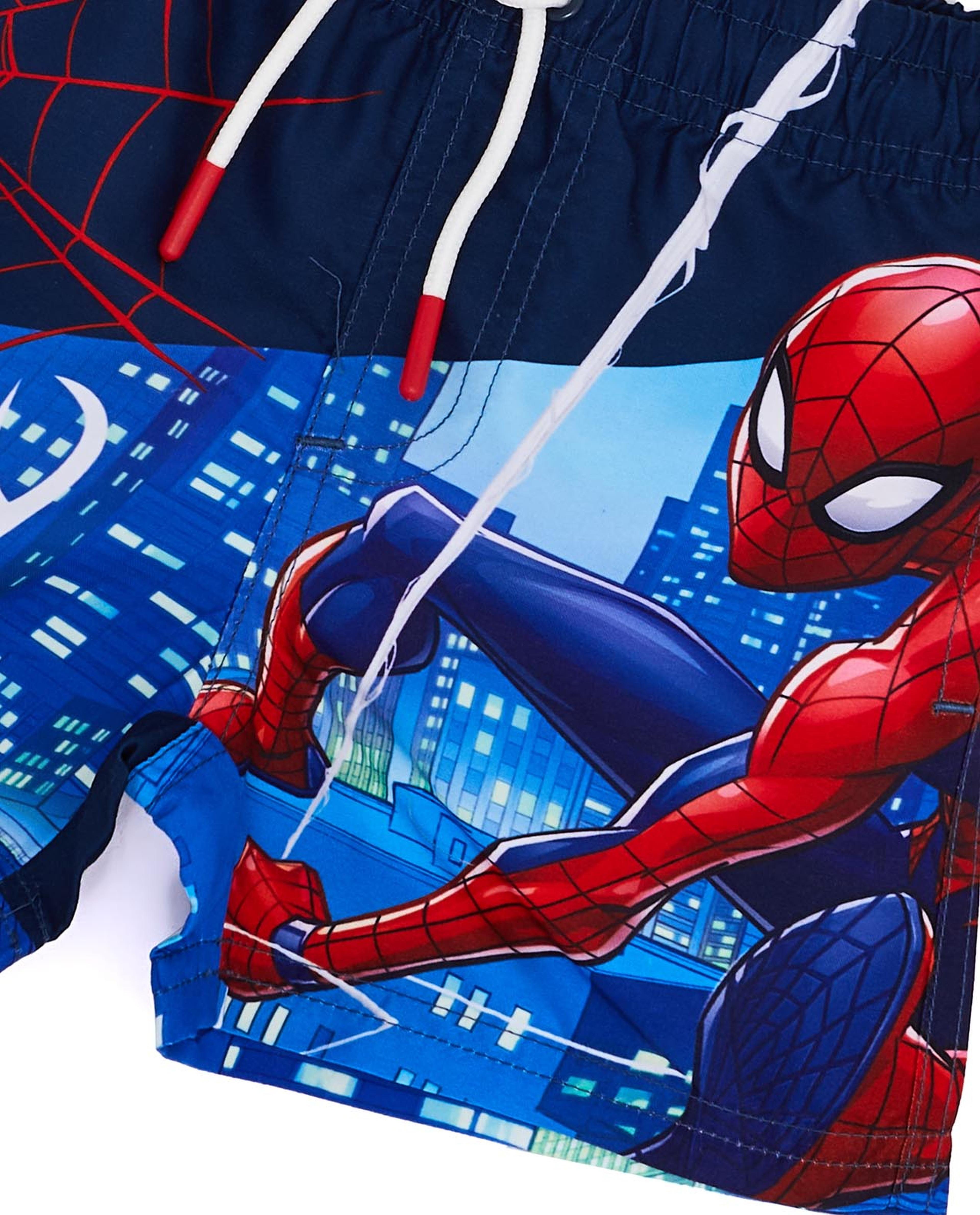 Spider-Man Print Swim Shorts with Drawstring Waist