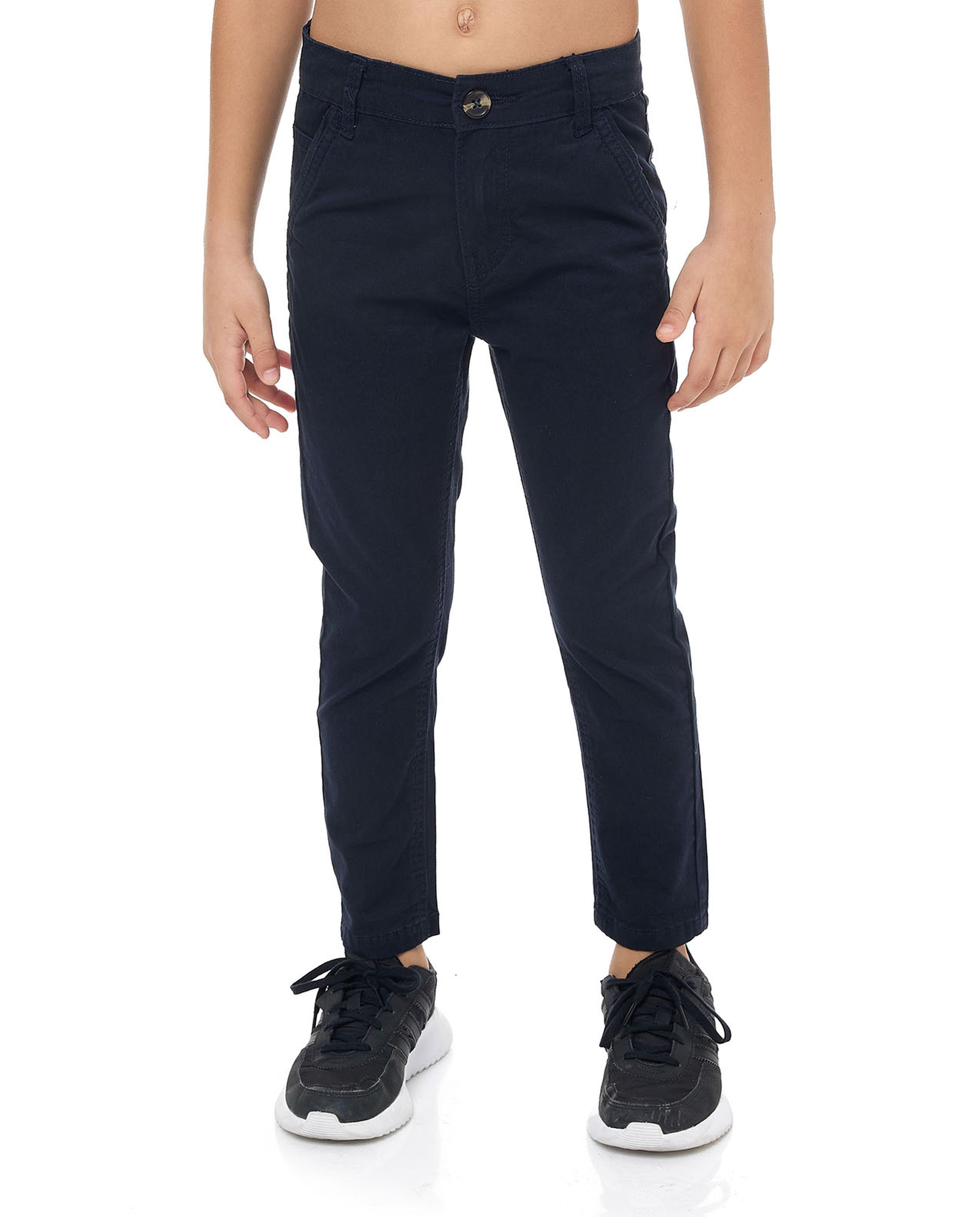 Solid Trousers with Button Closure