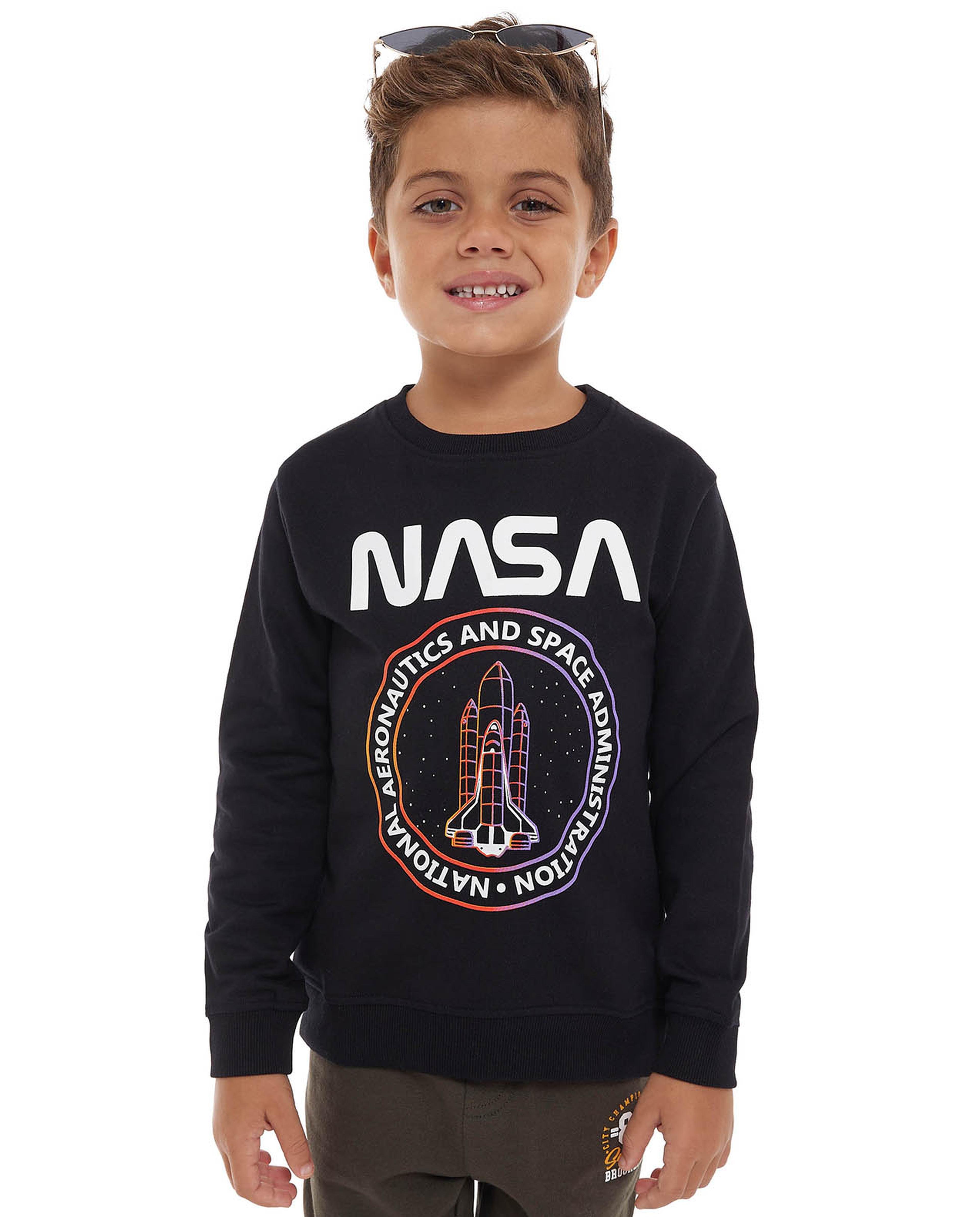 NASA Print Sweatshirt with Crew Neck and Long Sleeves
