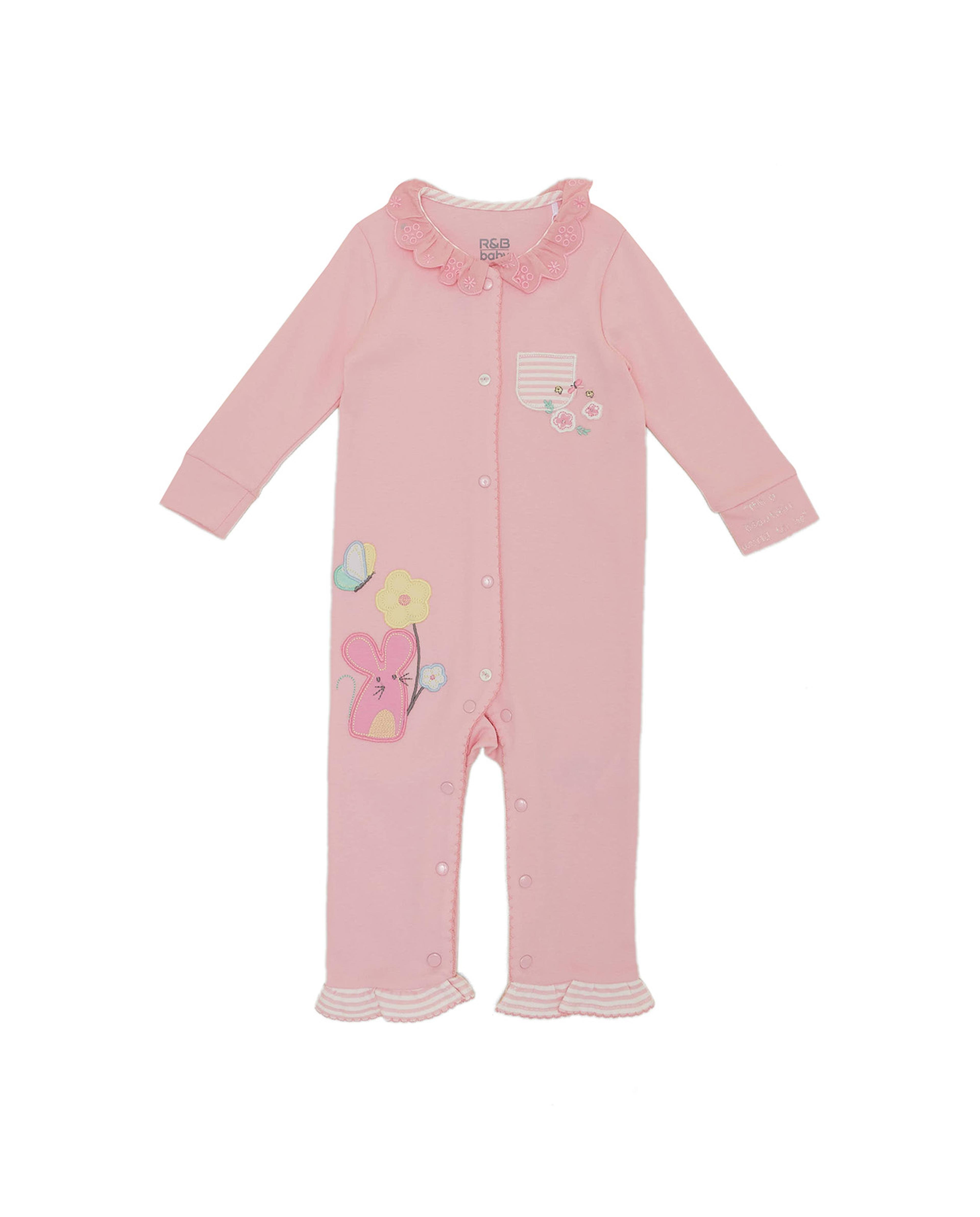 Embroidered Sleepsuit with Long Sleeves