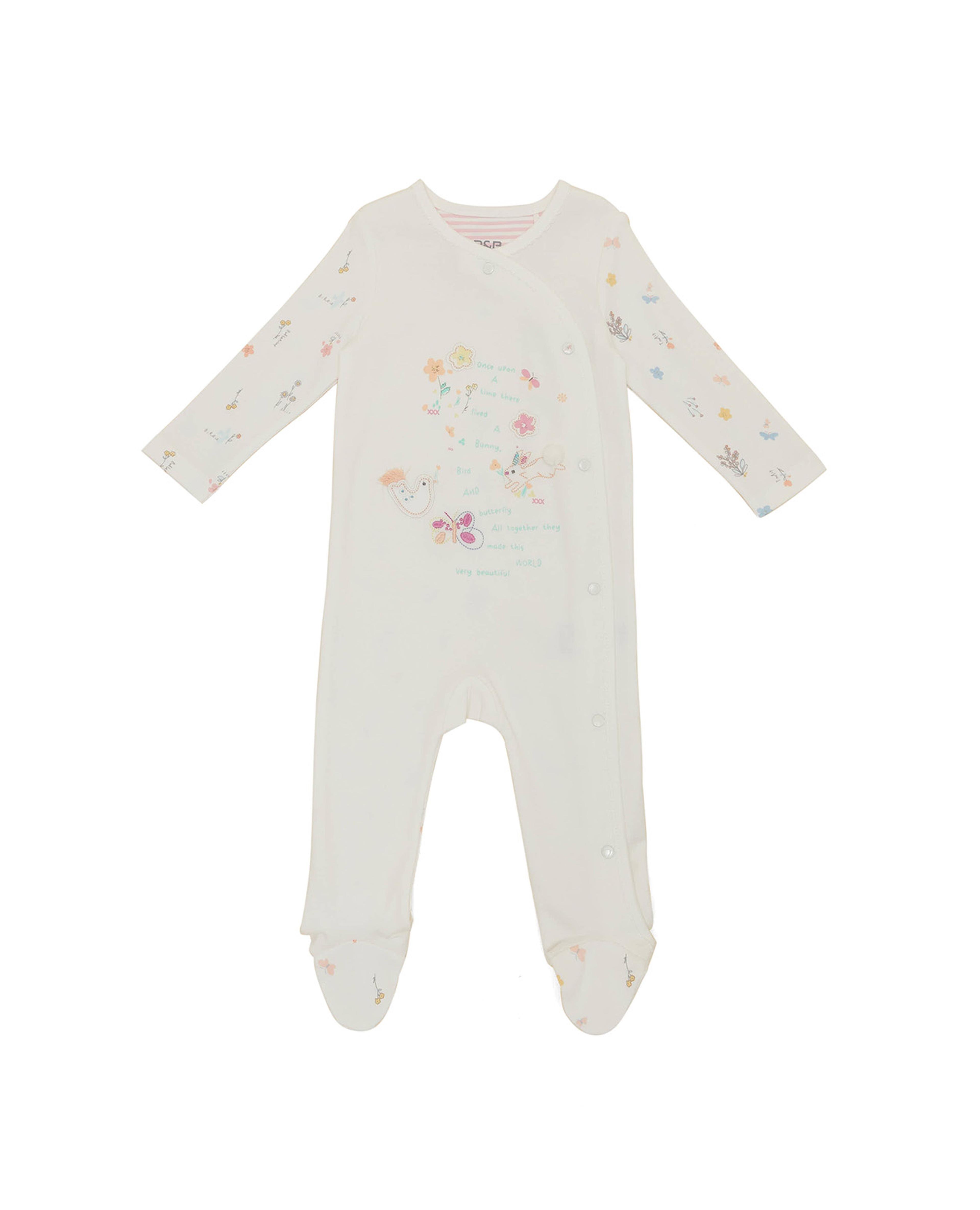 Embroidered Sleepsuit with Snap Button Closure