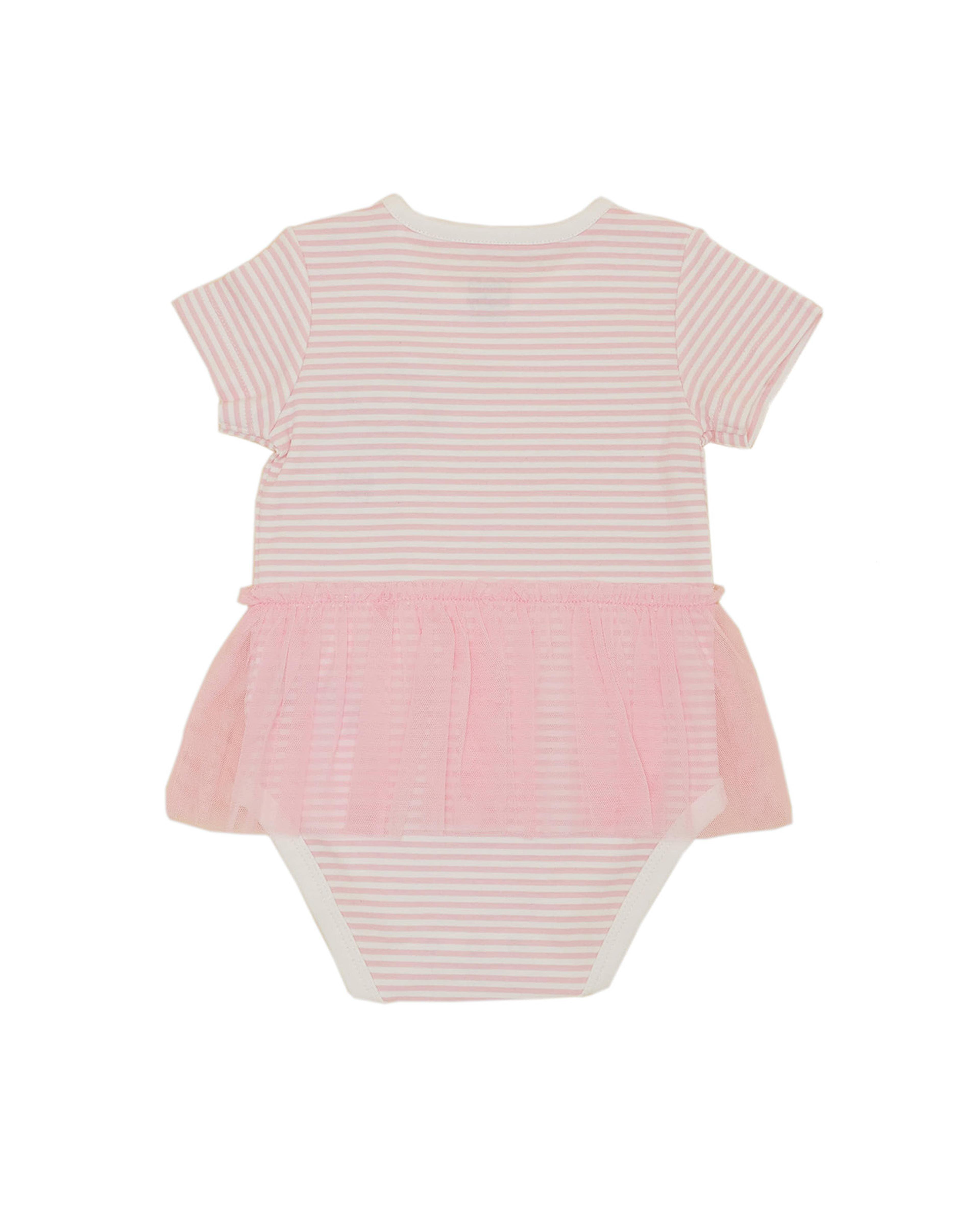 Striped Tulle Bodysuit with Short Sleeves