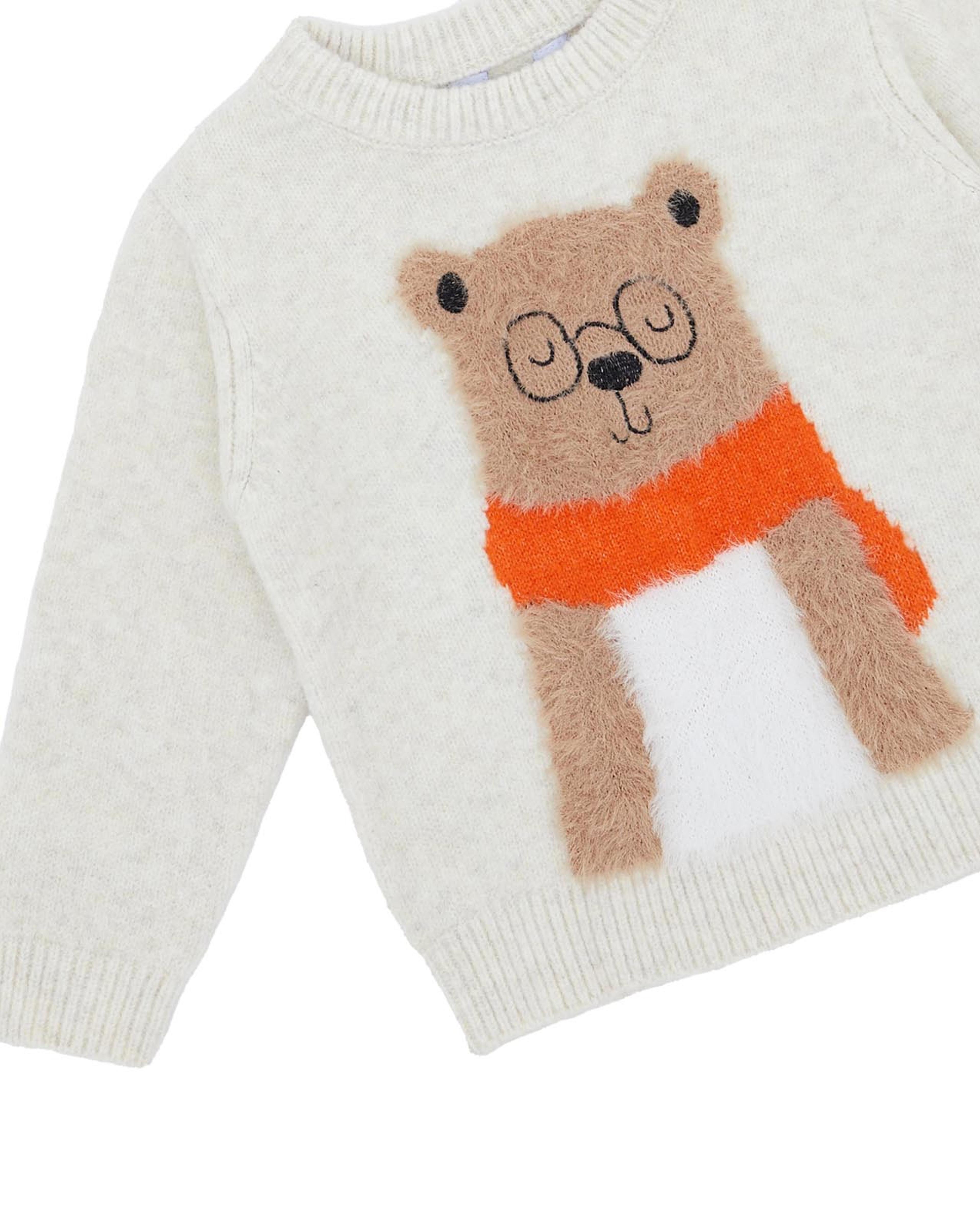 Bear Knitted Sweater with Crew Neck and Long Sleeves