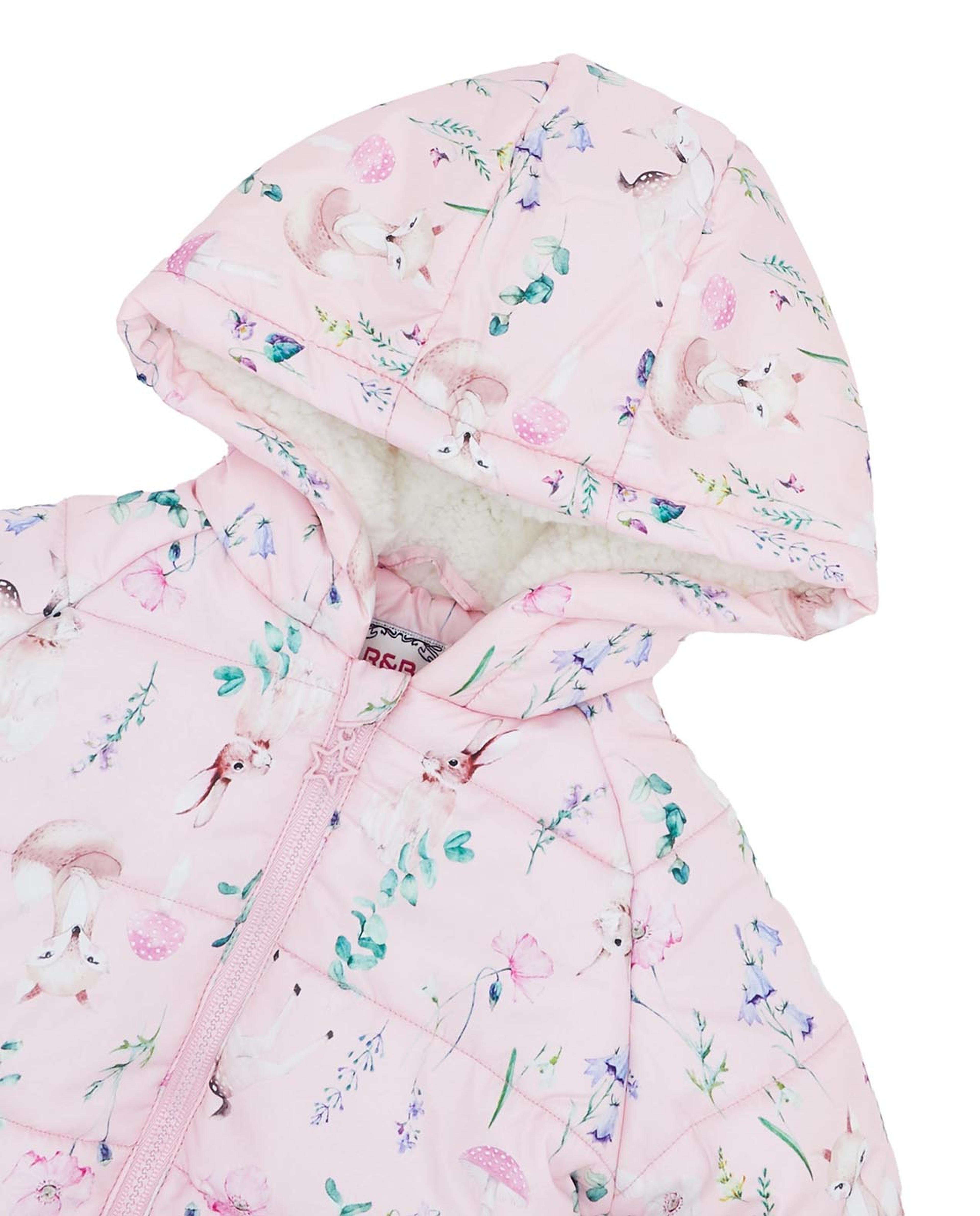 Floral Print Hooded Jacket with Zipper Closure