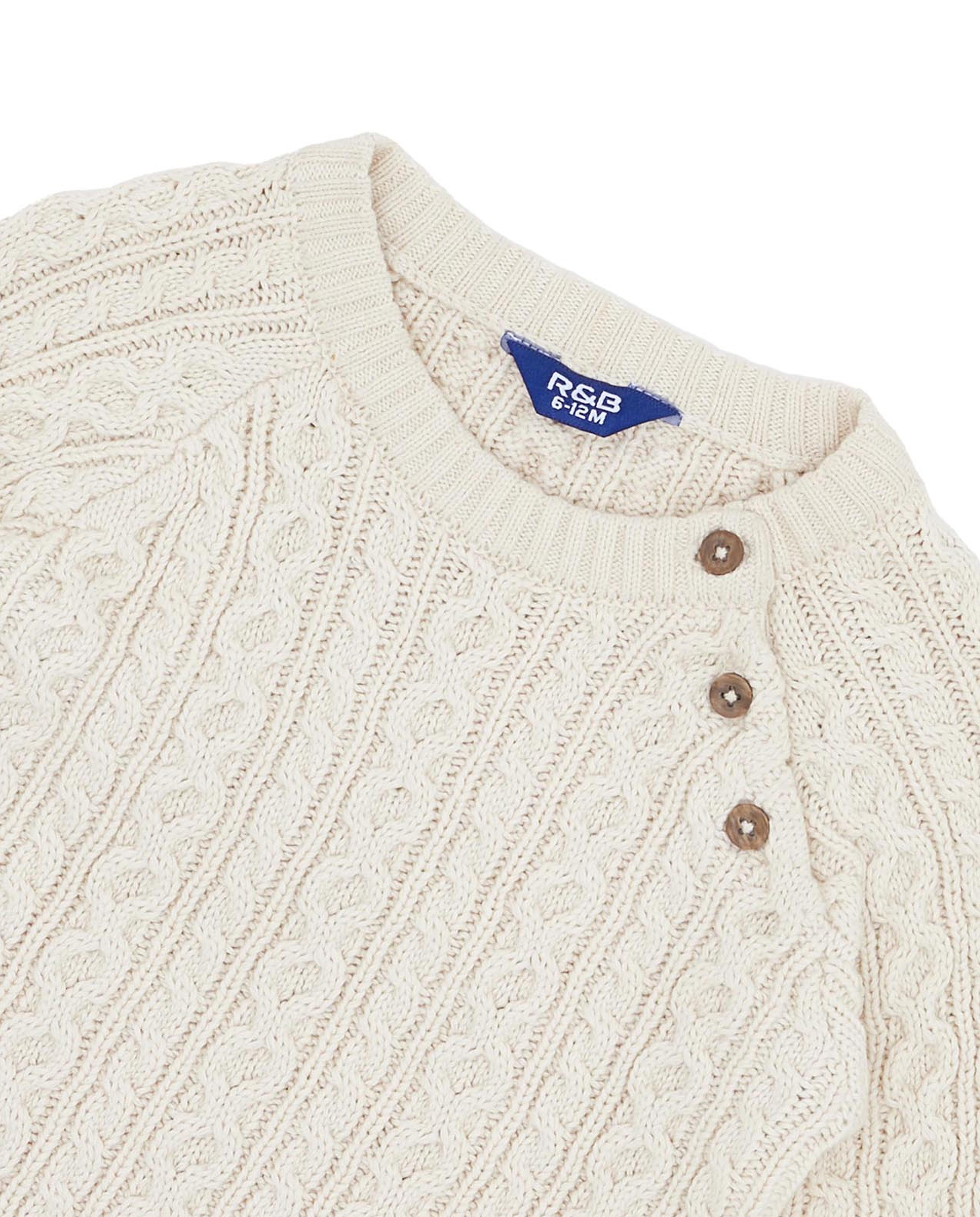 Cable Knit Sweater with Crew Neck and Long Sleeves