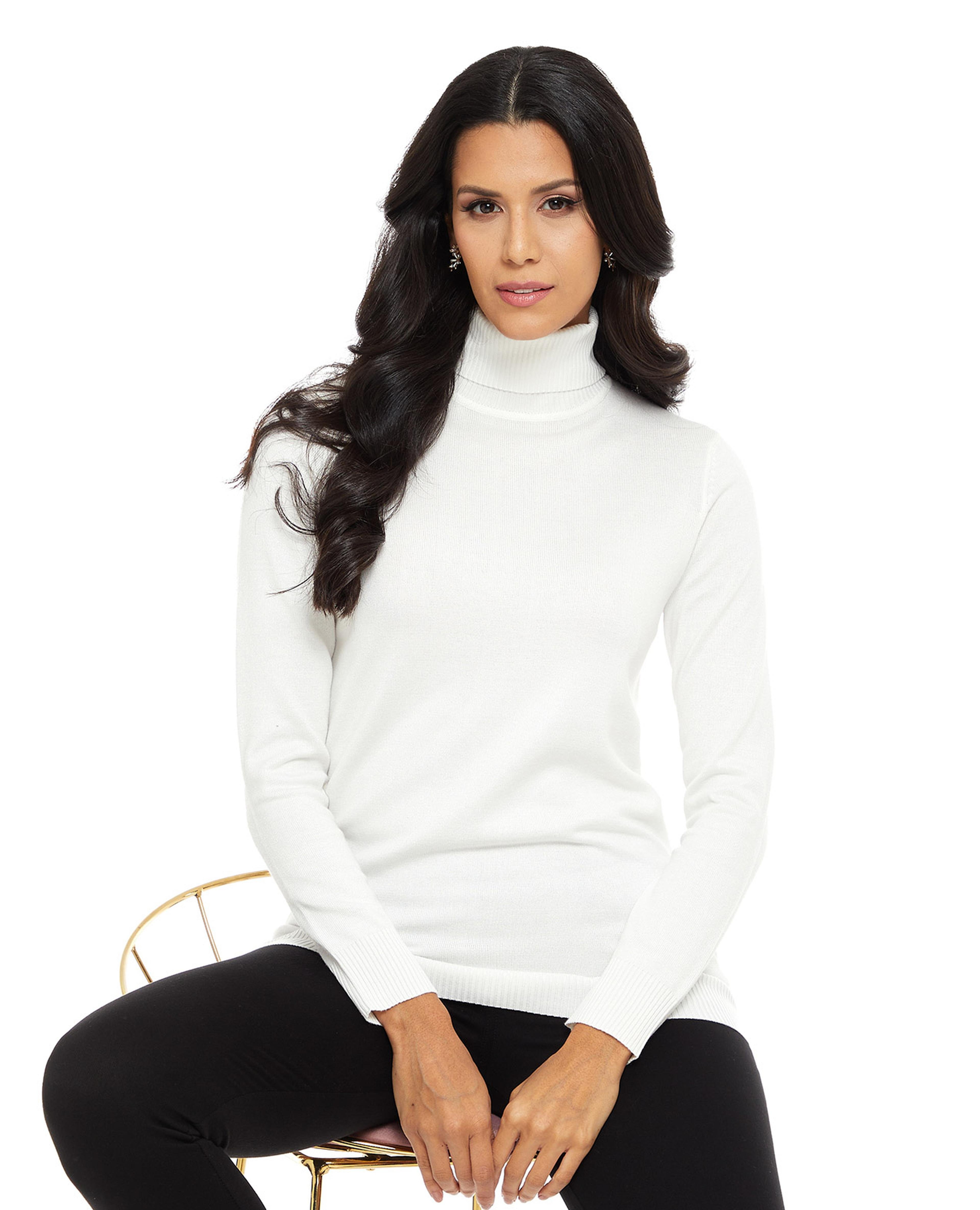 Solid Sweater with Turtleneck and Long Sleeves