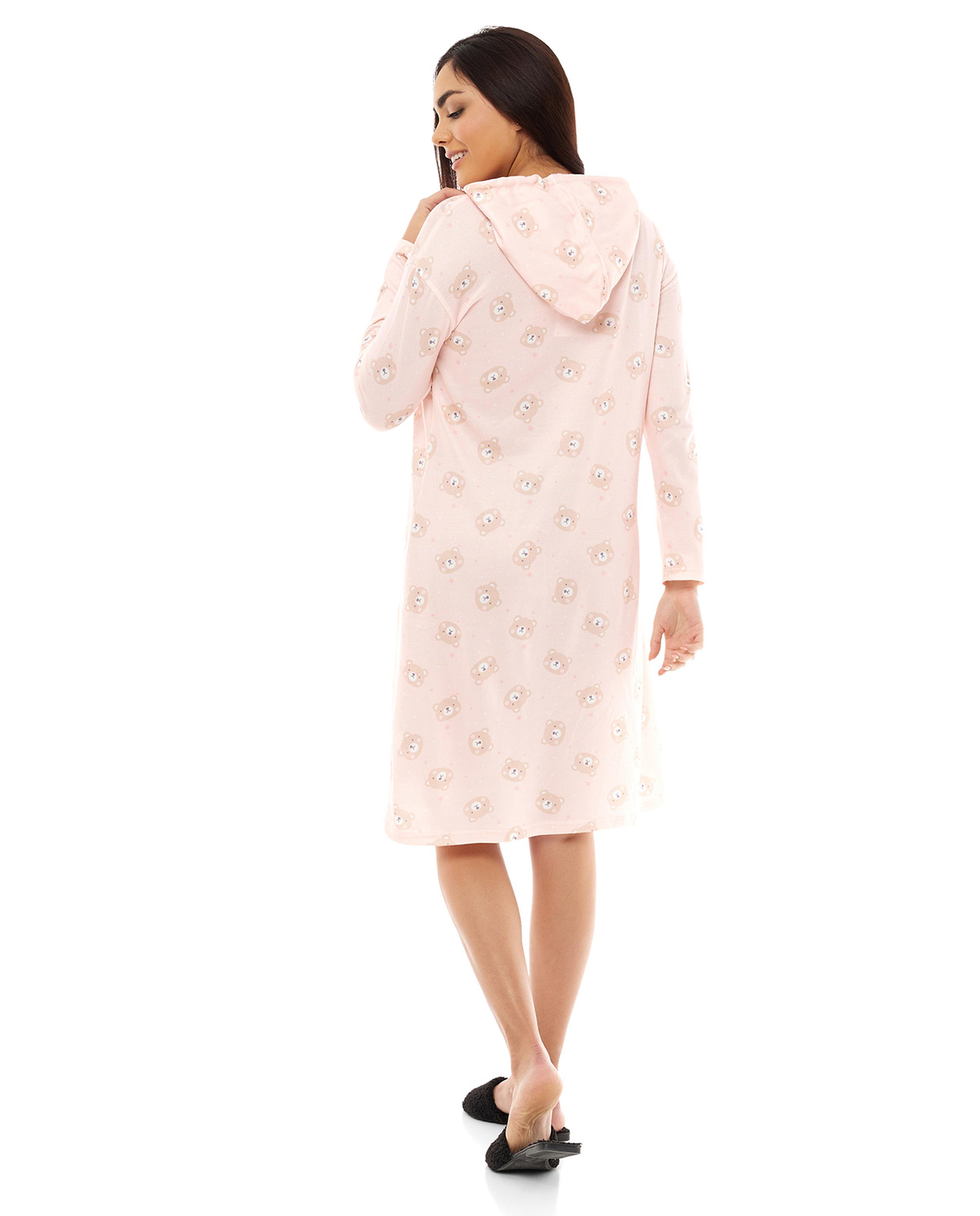 Printed Hooded Nightdress with Long Sleeves