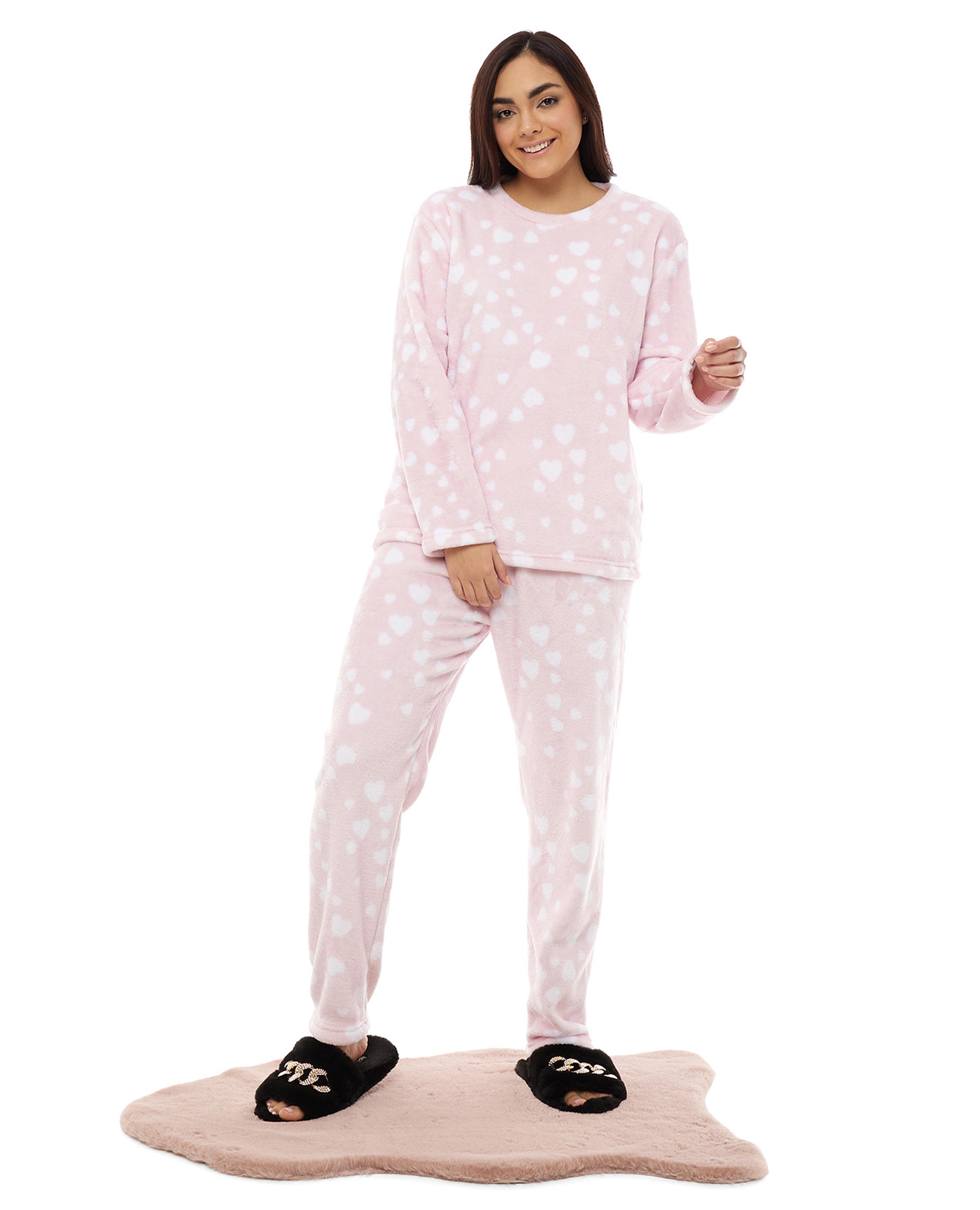 Heart Printed Plush Pajama Set