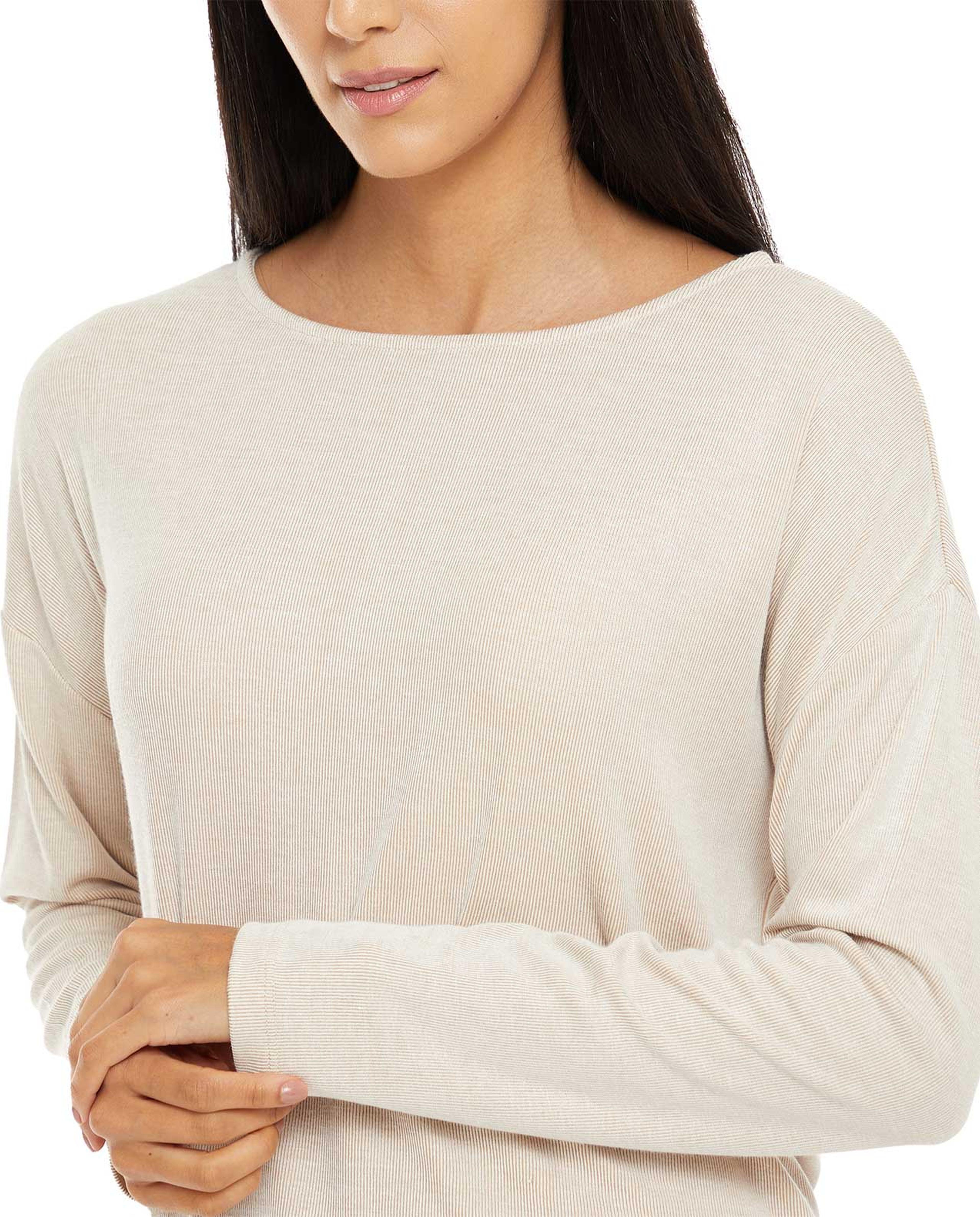 Solid Sleep Top with Round Neck and Long Sleeves