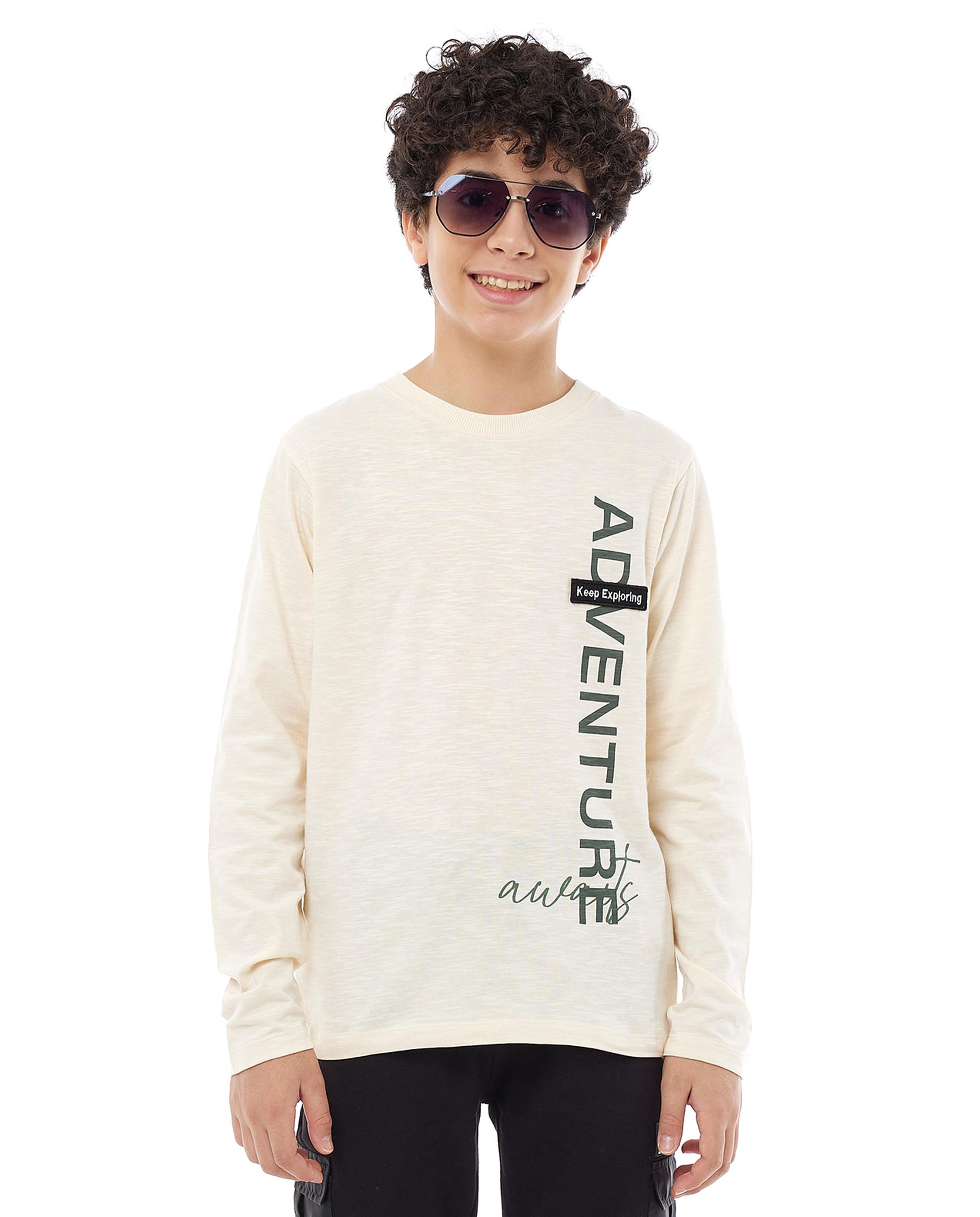 Printed T-Shirt with Crew Neck and Long Sleeves