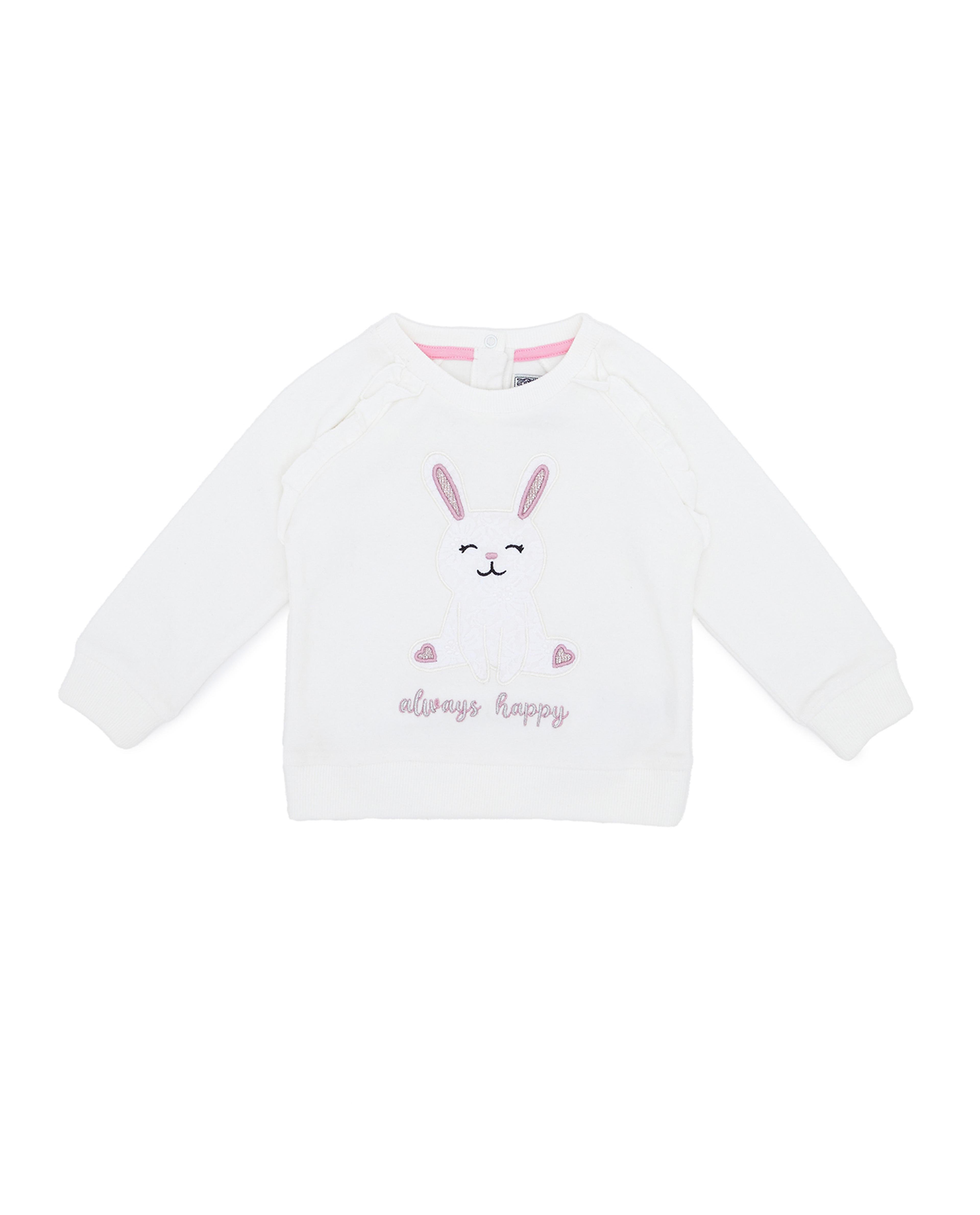Bunny Applique Sweatshirt with Crew Neck and Long Sleeves